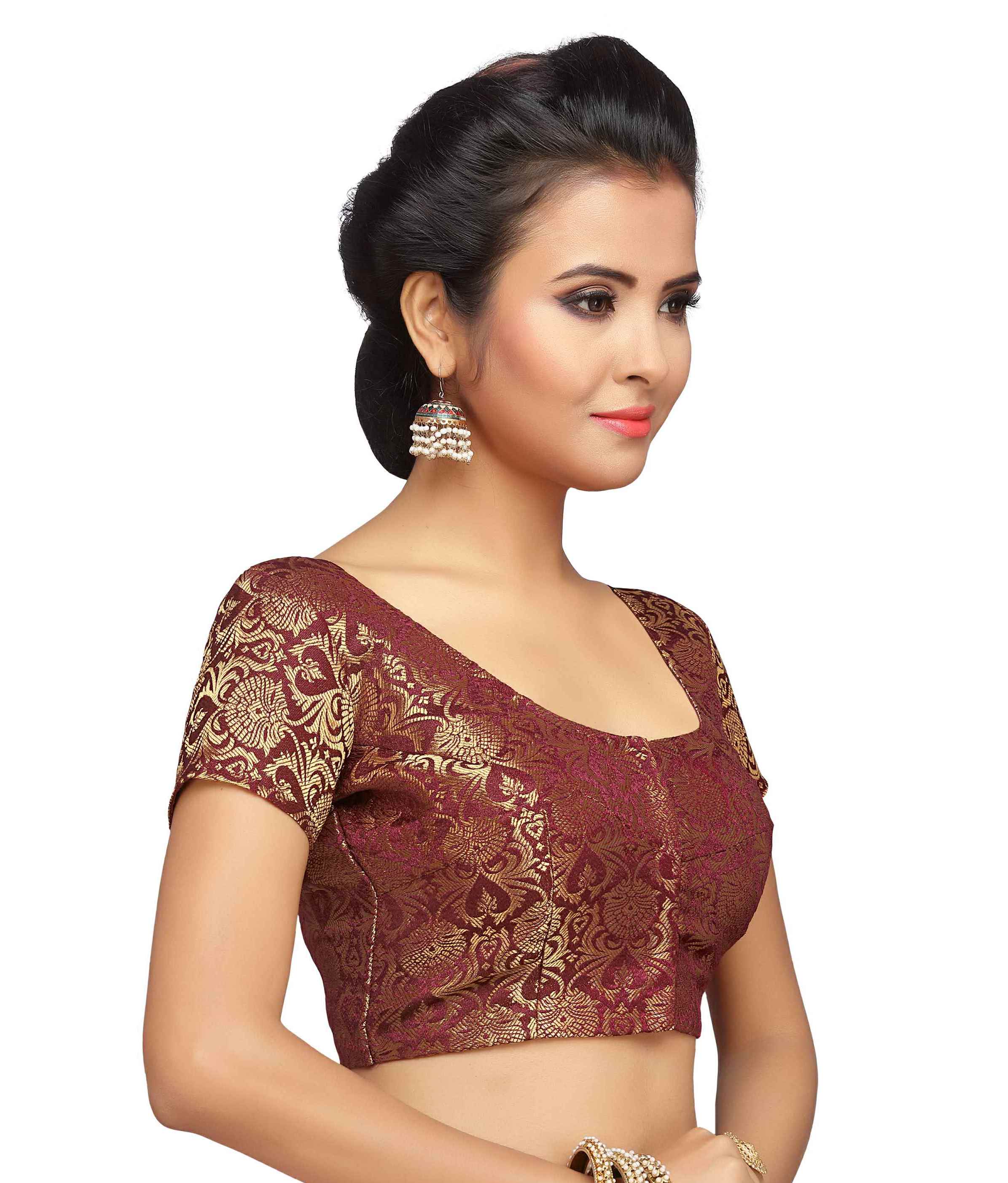 Women Maroon Banarasi Brocade Saree Blouse