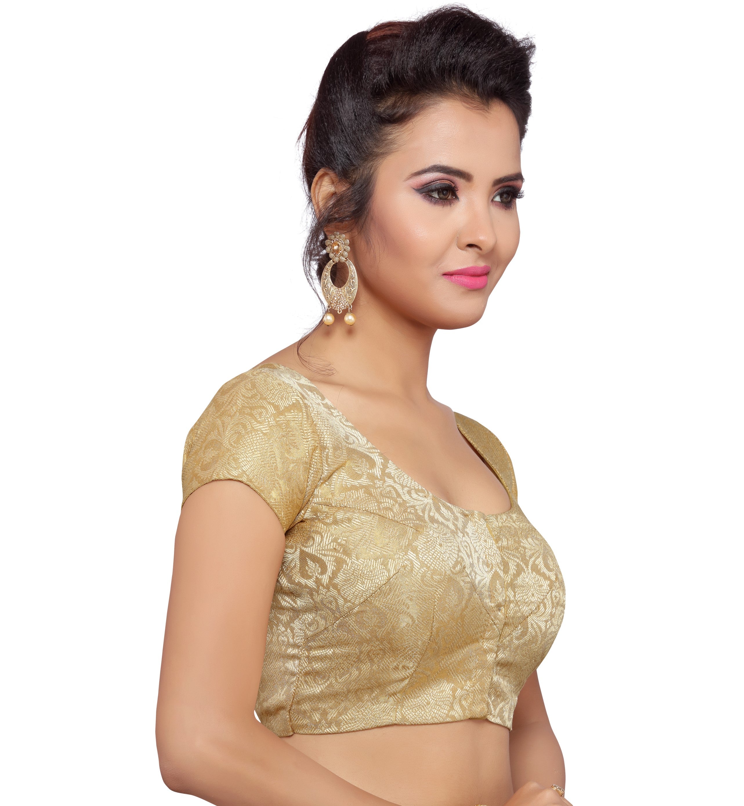Women Gold Banarasi Brocade Saree Blouse