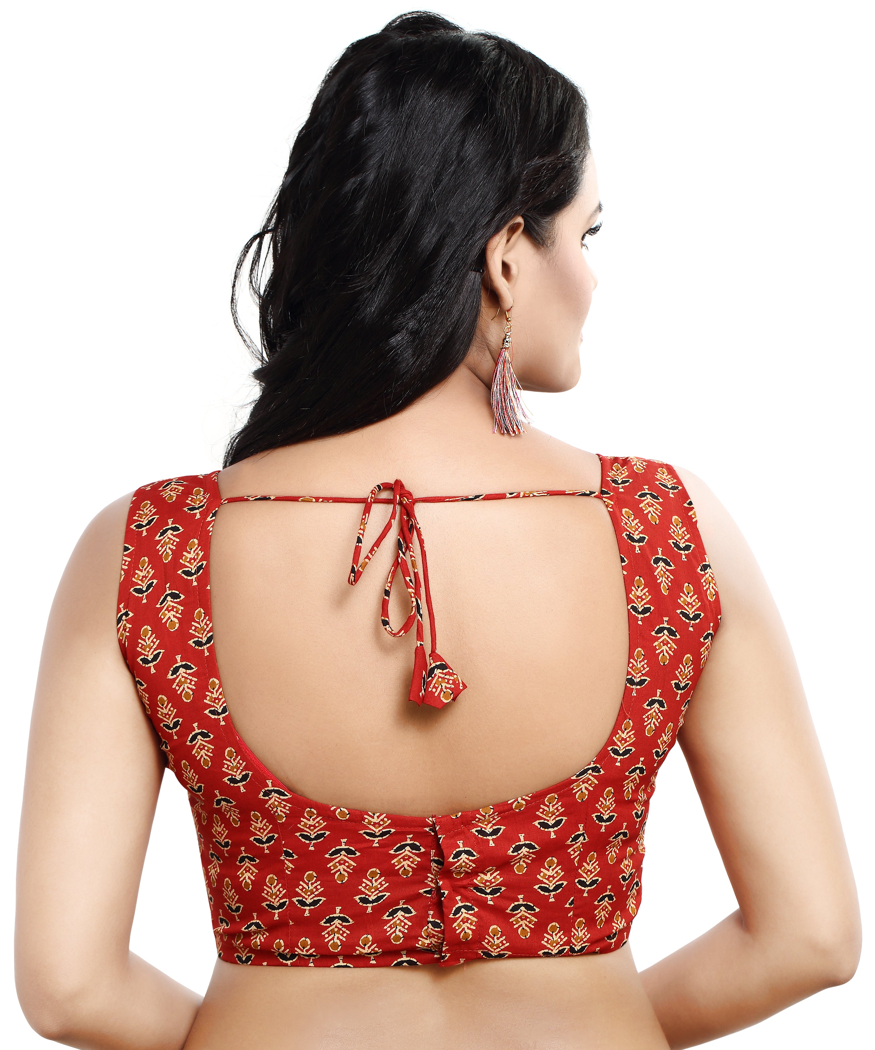 Women's Cotton Floral Print Sleeveless Readymade Saree Blouse