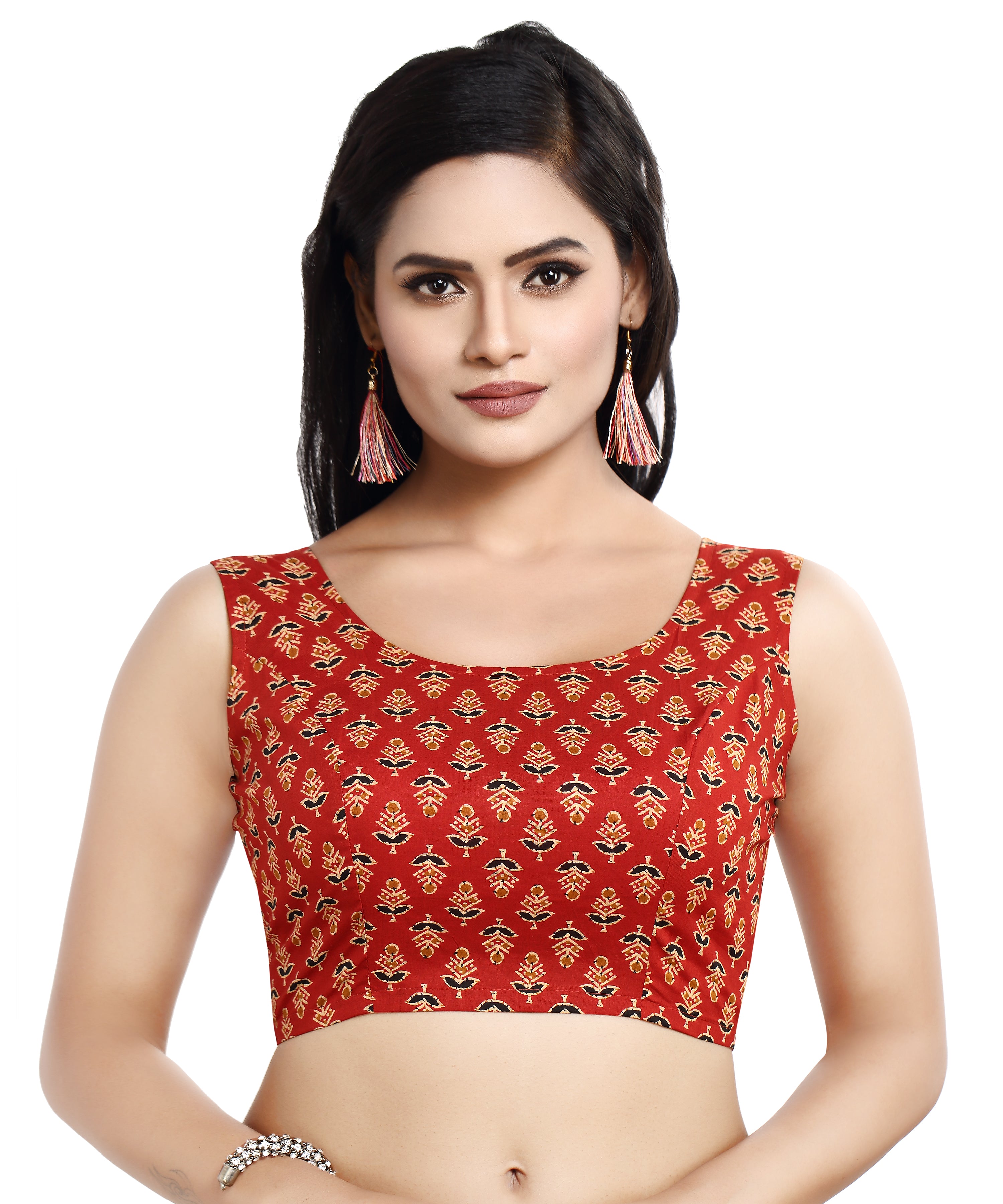 Women's Cotton Floral Print Sleeveless Readymade Saree Blouse