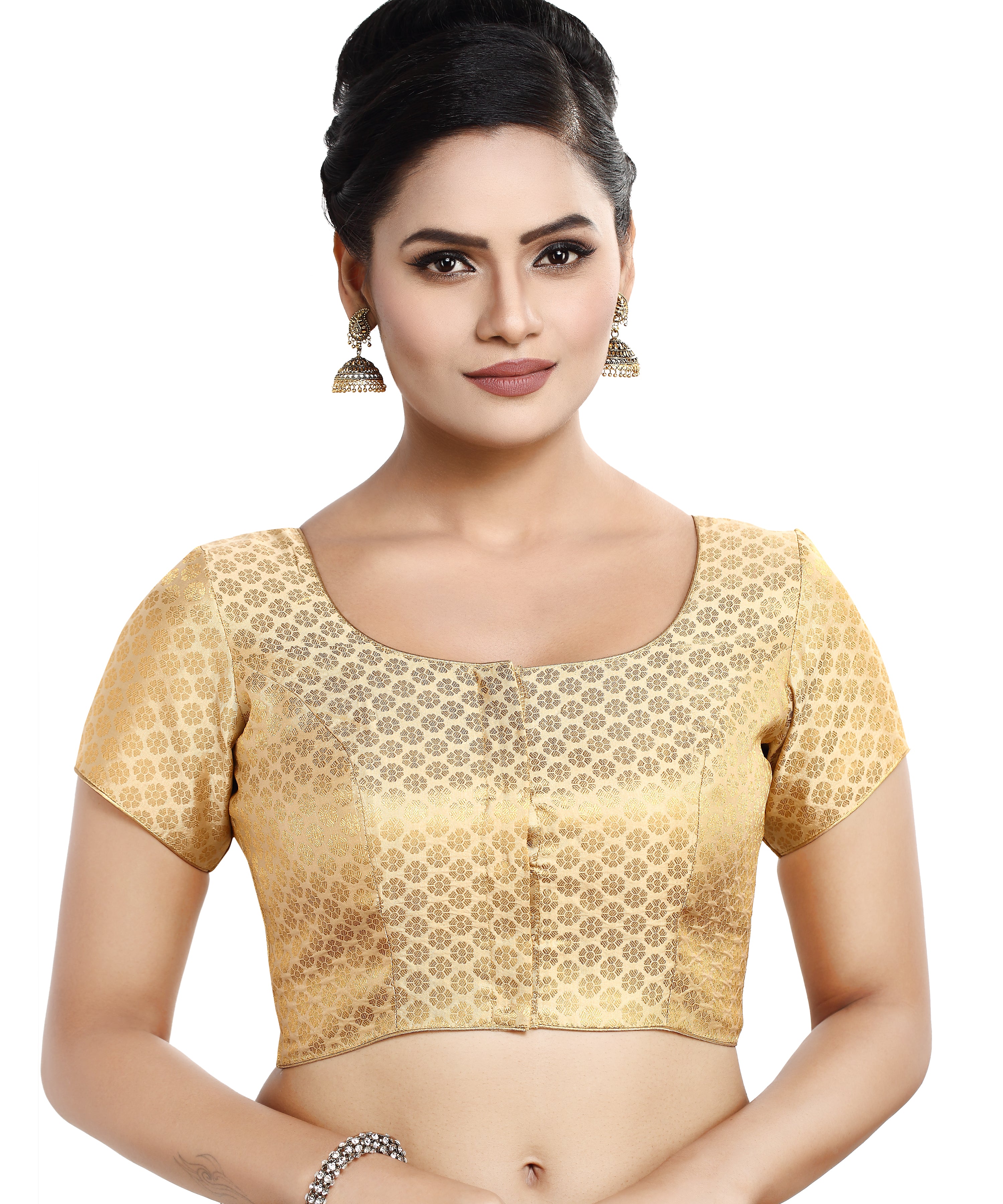 Women'S Short Sleeves Banaras Brocade Readymade Saree Blouse