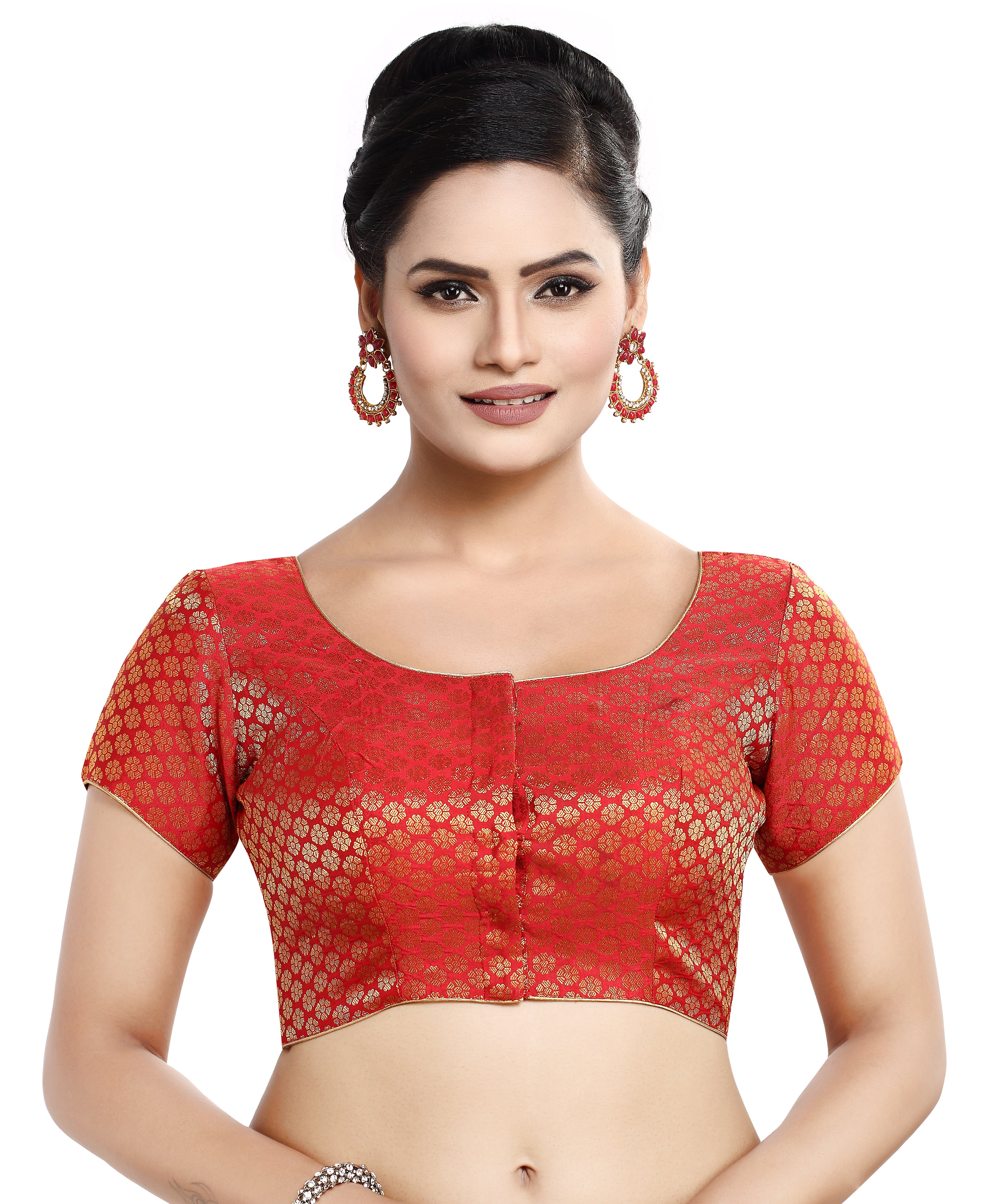 Women'S Short Sleeves Banaras Brocade Readymade Saree Blouse