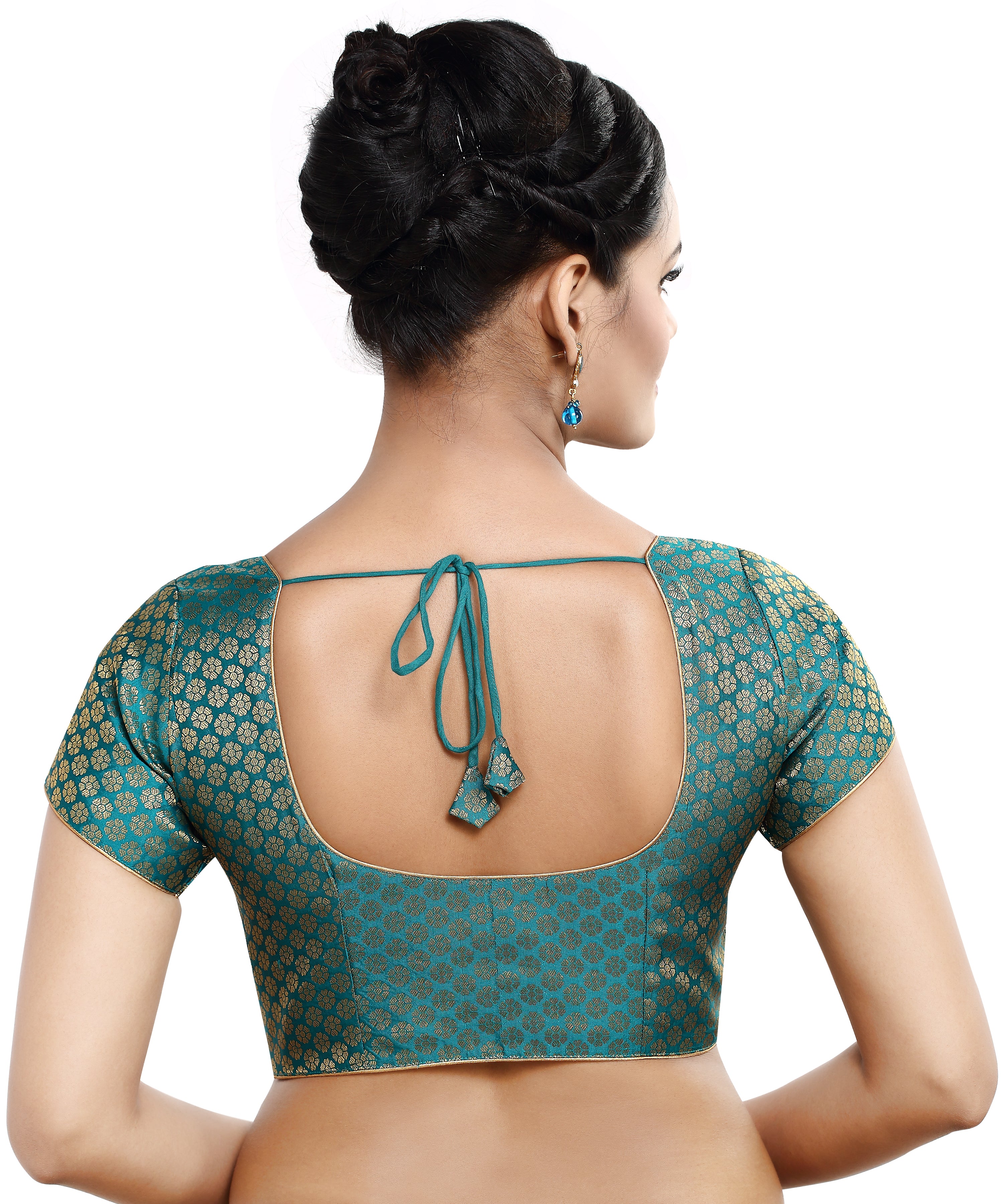 Women'S Short Sleeves Banaras Brocade Readymade Saree Blouse