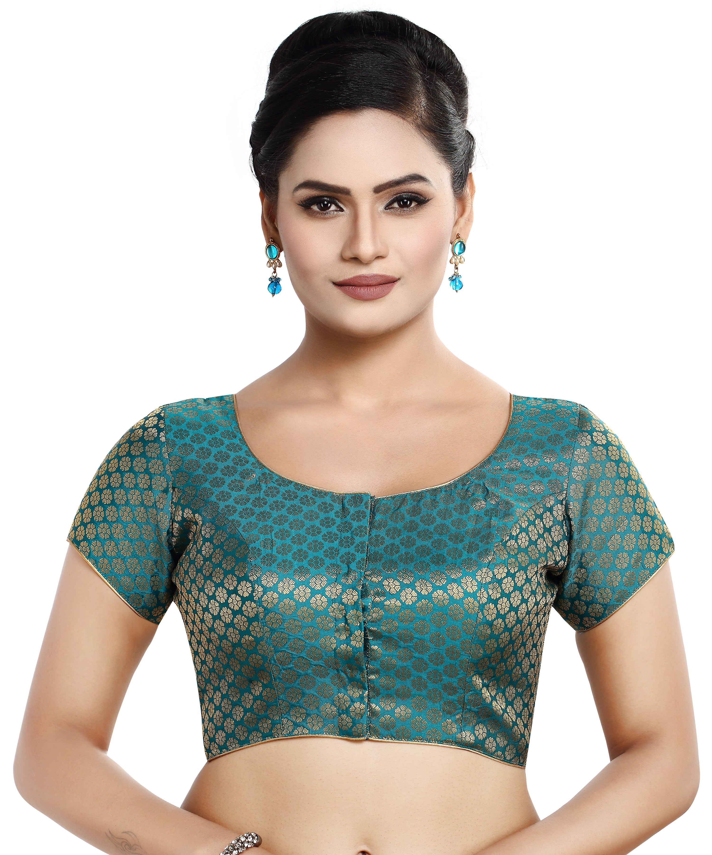 Women'S Short Sleeves Banaras Brocade Readymade Saree Blouse