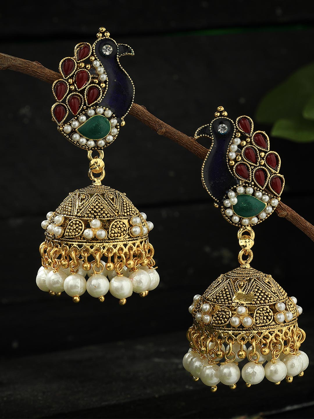Johar Kamal Traditional Peacock design multi color Jhumka with P