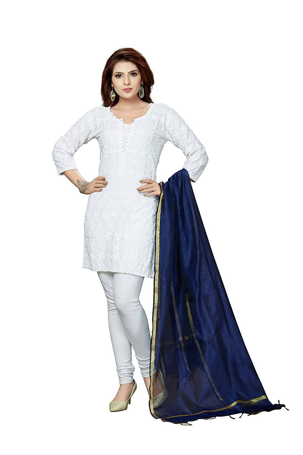 Women's Banarsi Chanderi Navy Blue Colour Dupatta Mfd0018