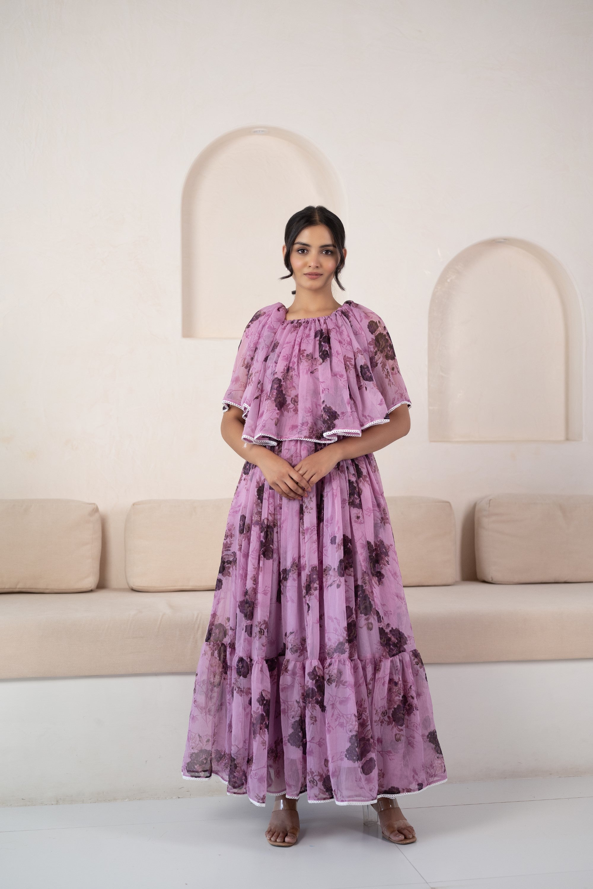 Purple Off-Shoulder Gown For Women By Saras Th