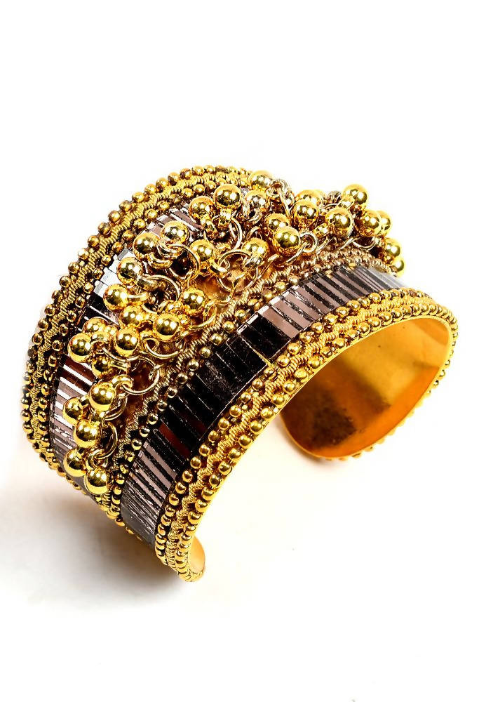 Johar Kamal primium quality oxidised mirror & ghungru cuff openable Bracelet
