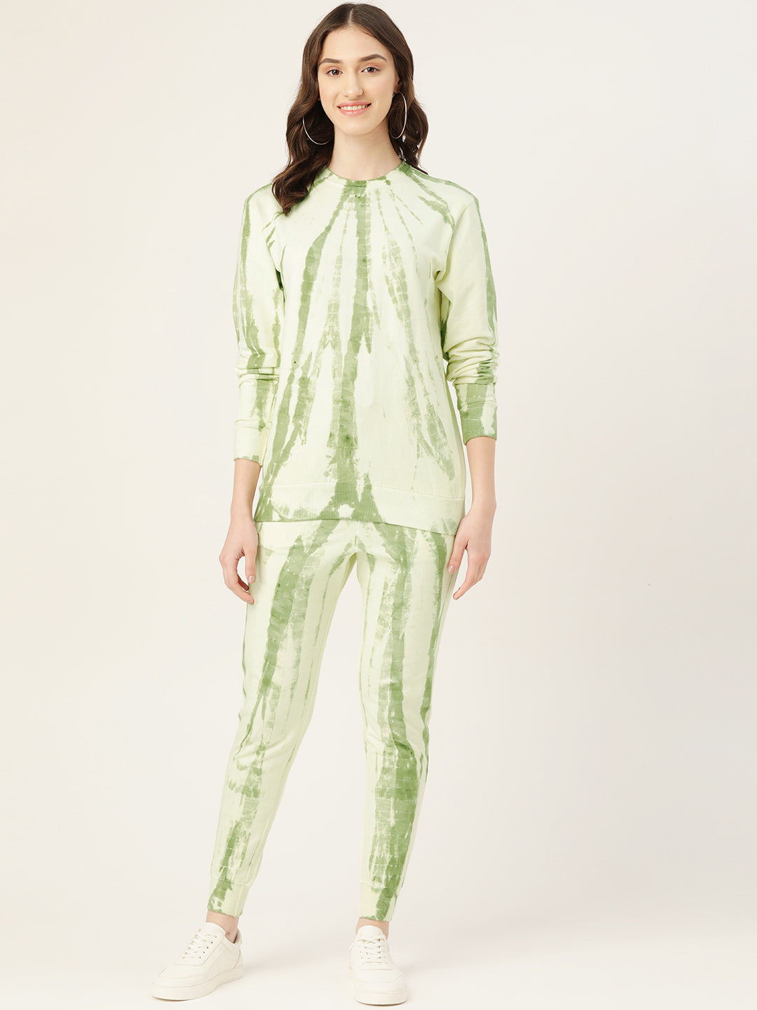 Women's White Green lighting Tie Dye Sweatshirt With Joggers