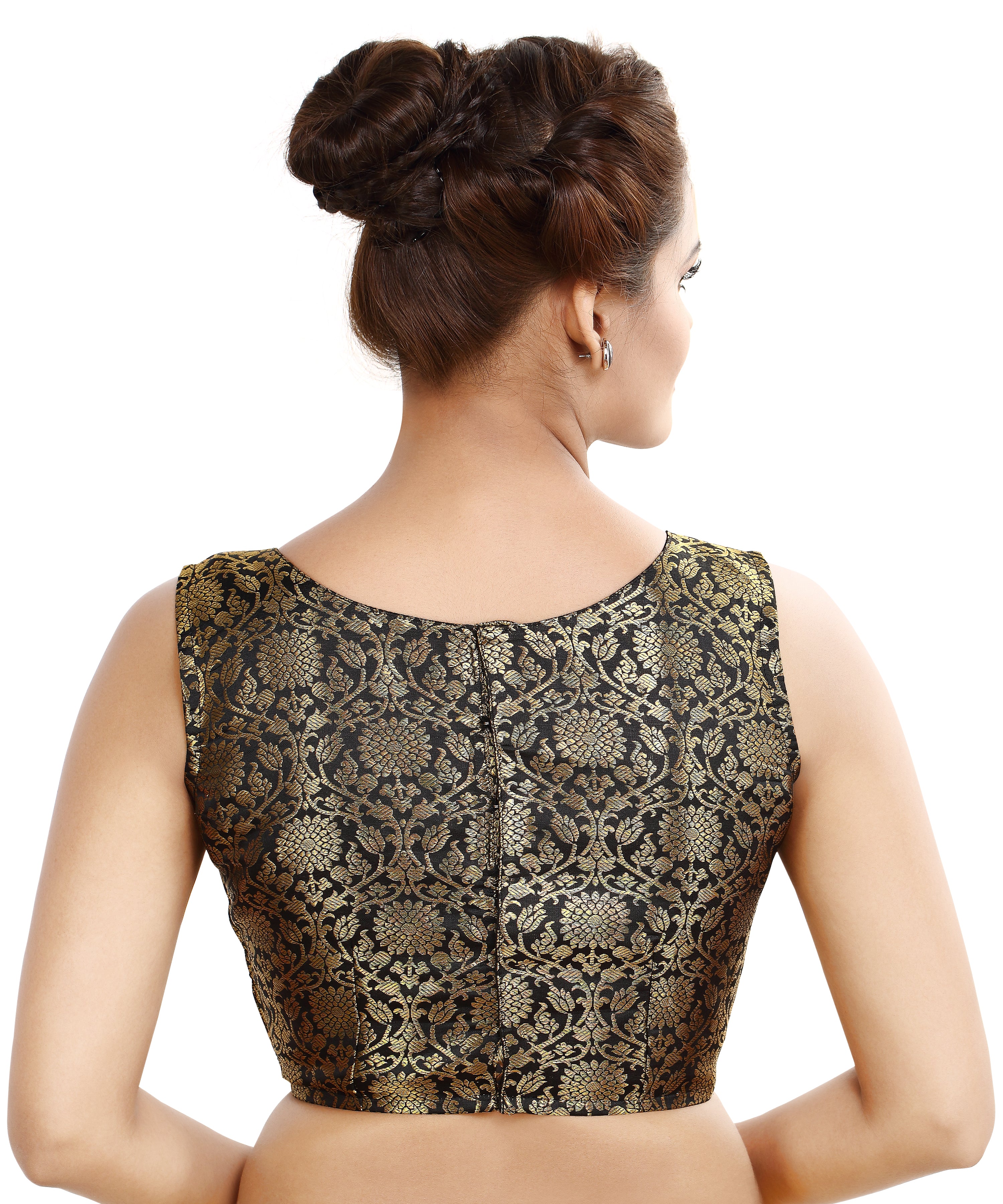 Women'S Traditional Rich Banaras Brocade Sleeveless Readymade Saree Blouse
