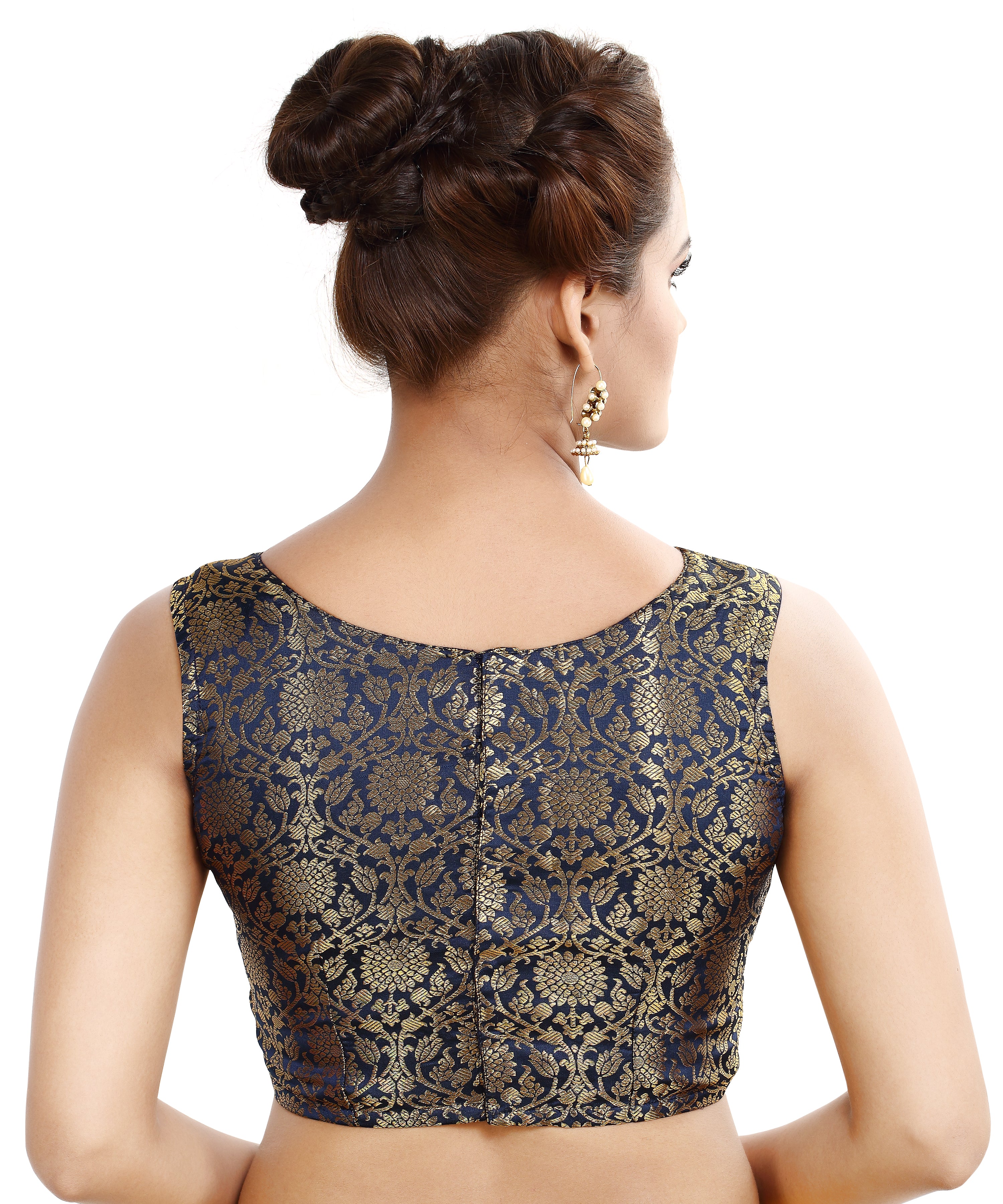 Women'S Traditional Rich Banaras Brocade Sleeveless Readymade Saree Blouse