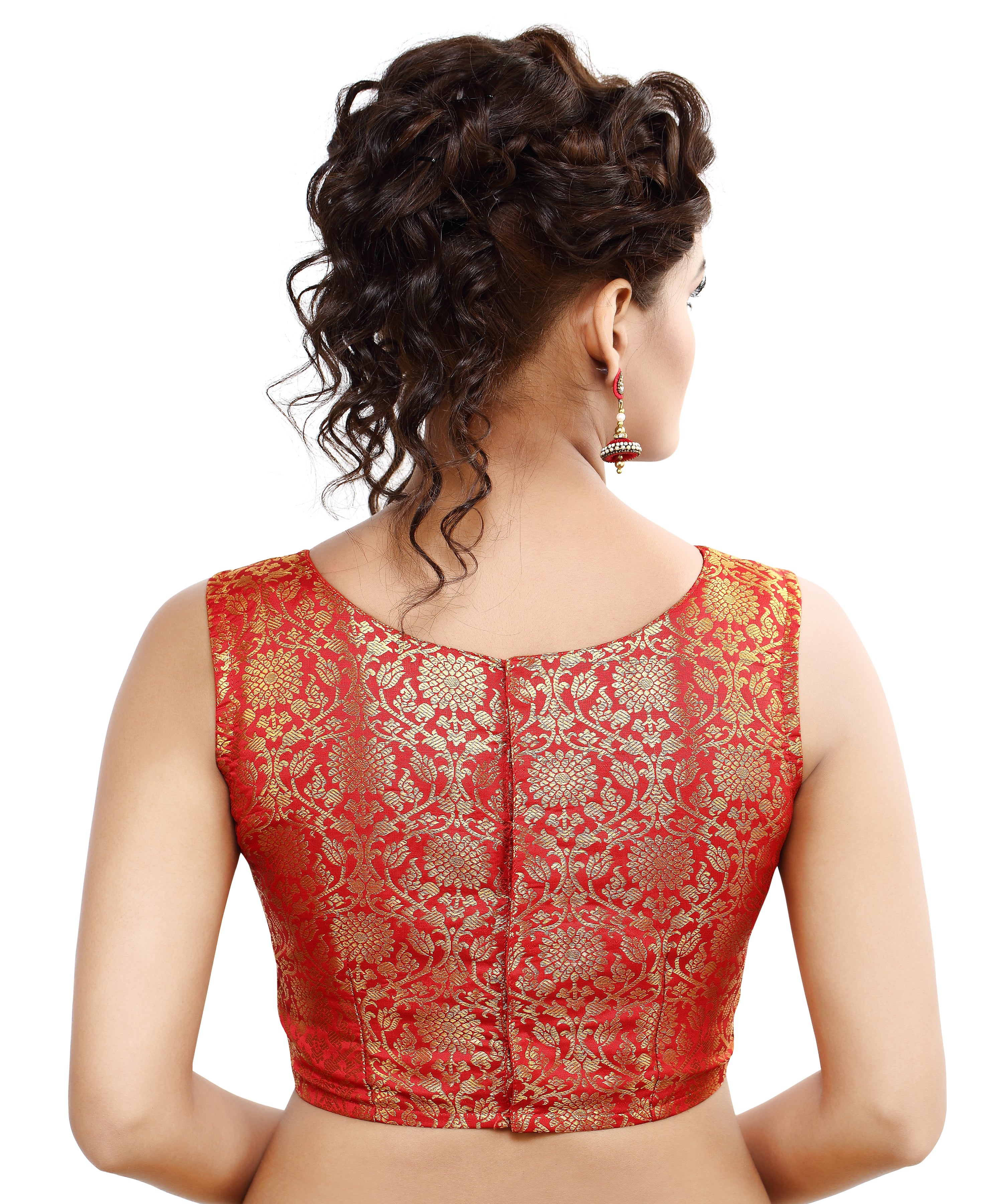 Women'S Traditional Rich Banaras Brocade Sleeveless Readymade Saree Blouse