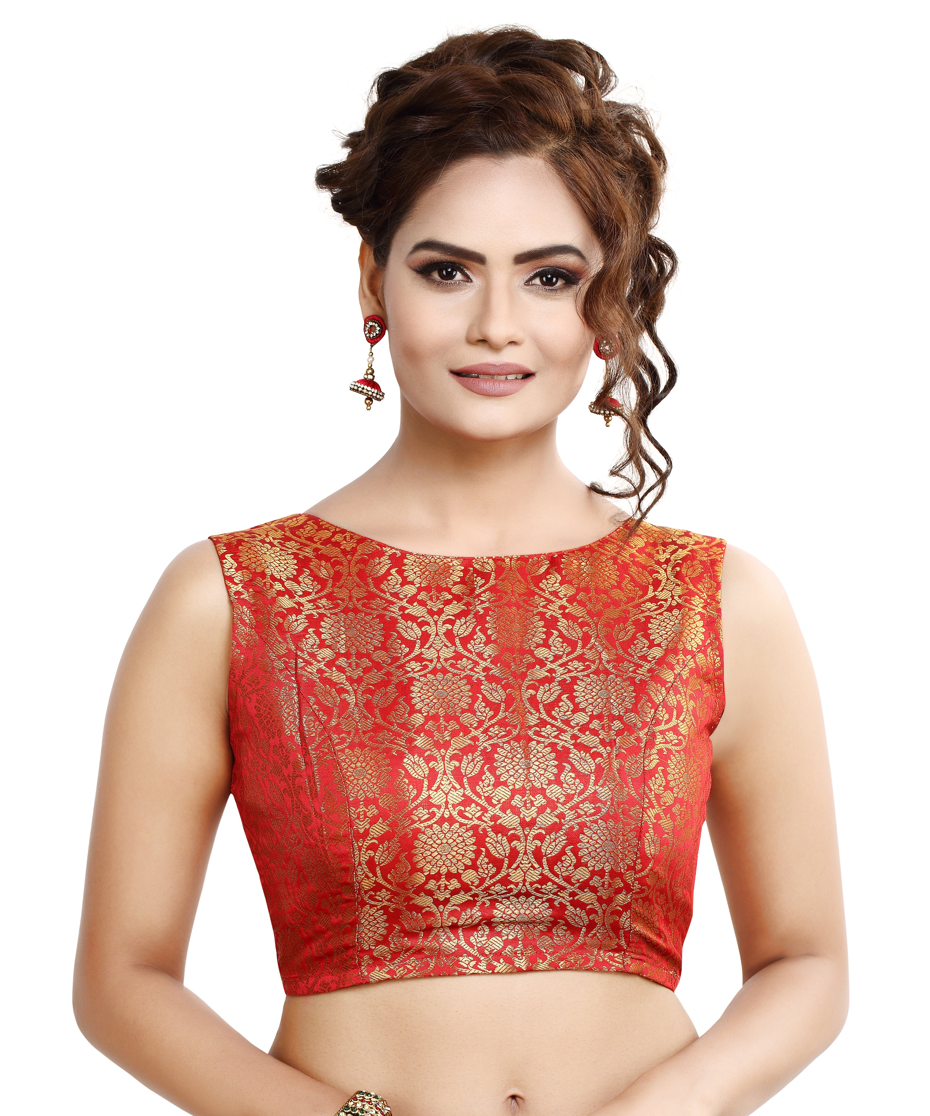 Women'S Traditional Rich Banaras Brocade Sleeveless Readymade Saree Blouse