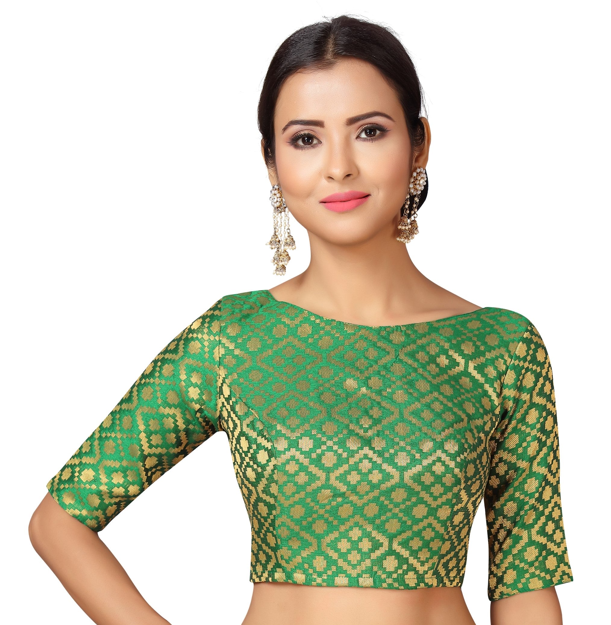 Women Green Brocade Saree Blouse
