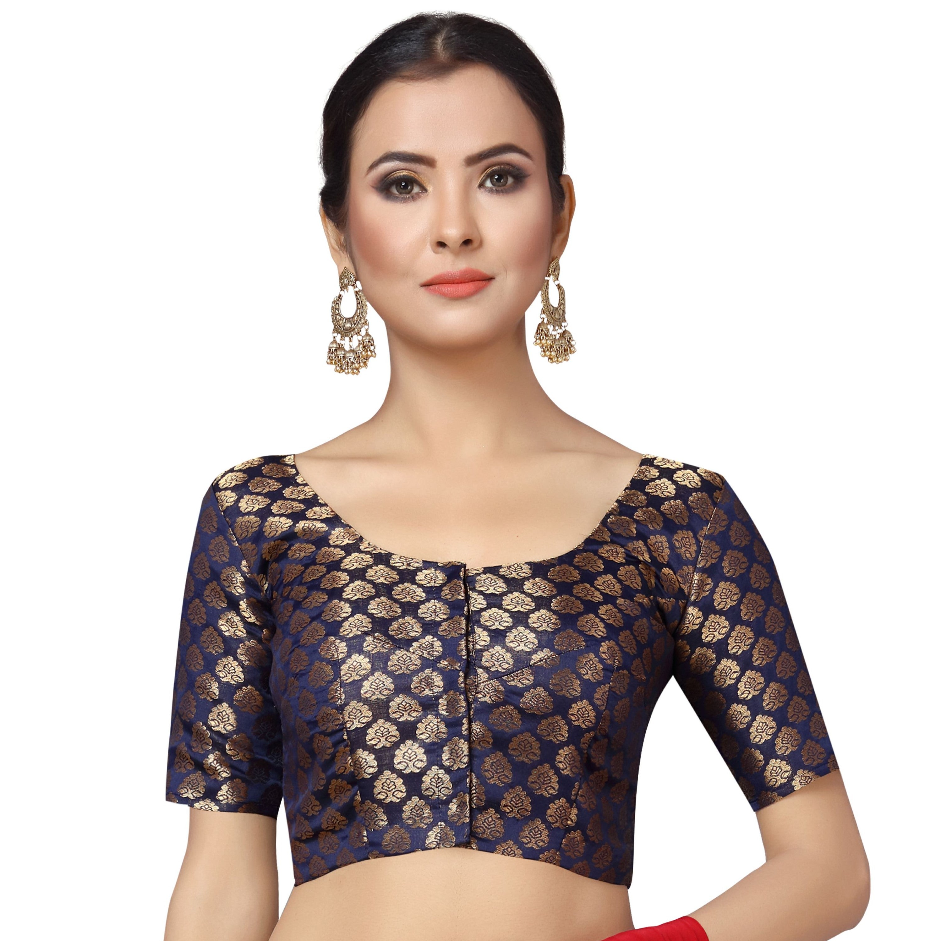 Women's Navy Blue Brocade Blouse