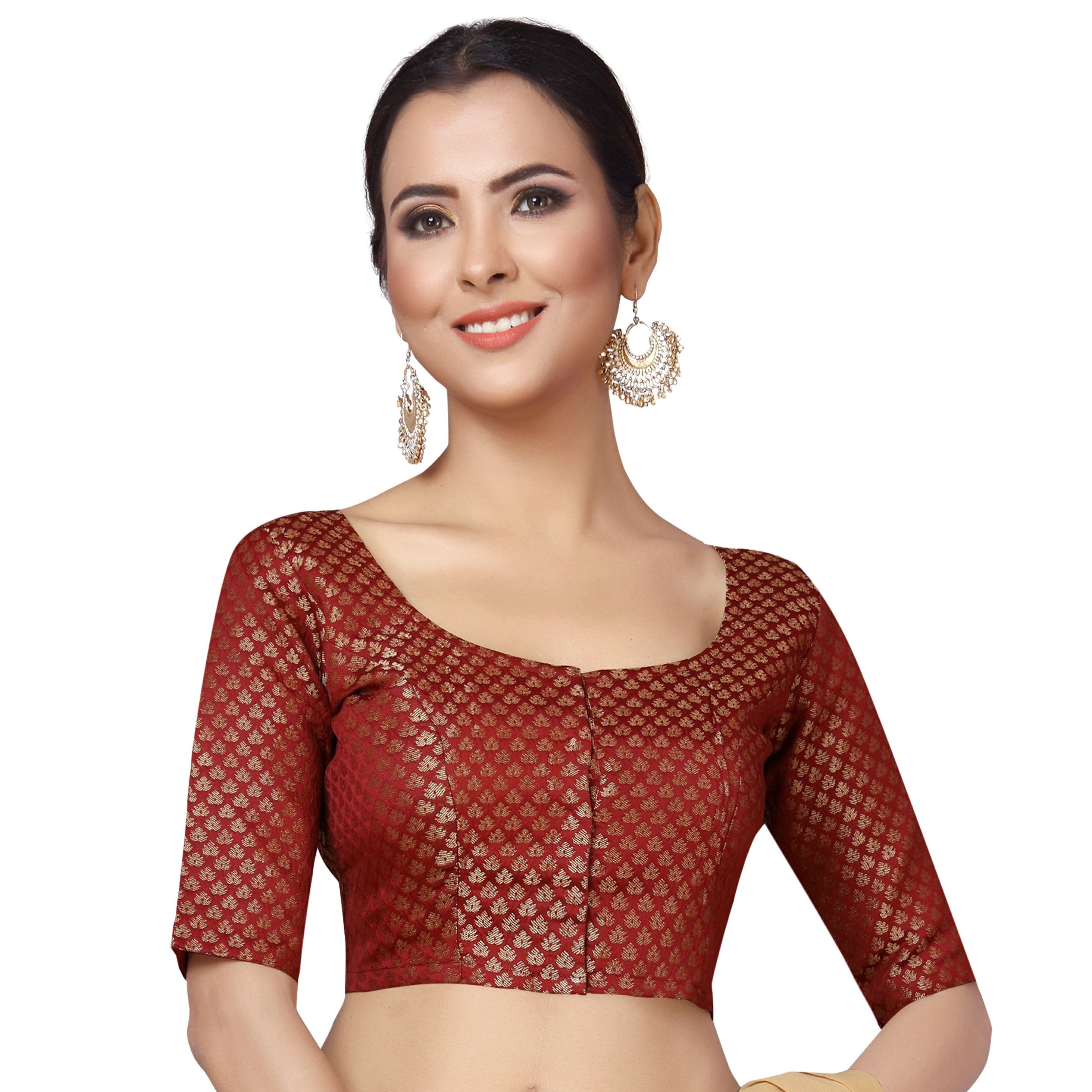 Women Maroon Brocade Saree Blouse