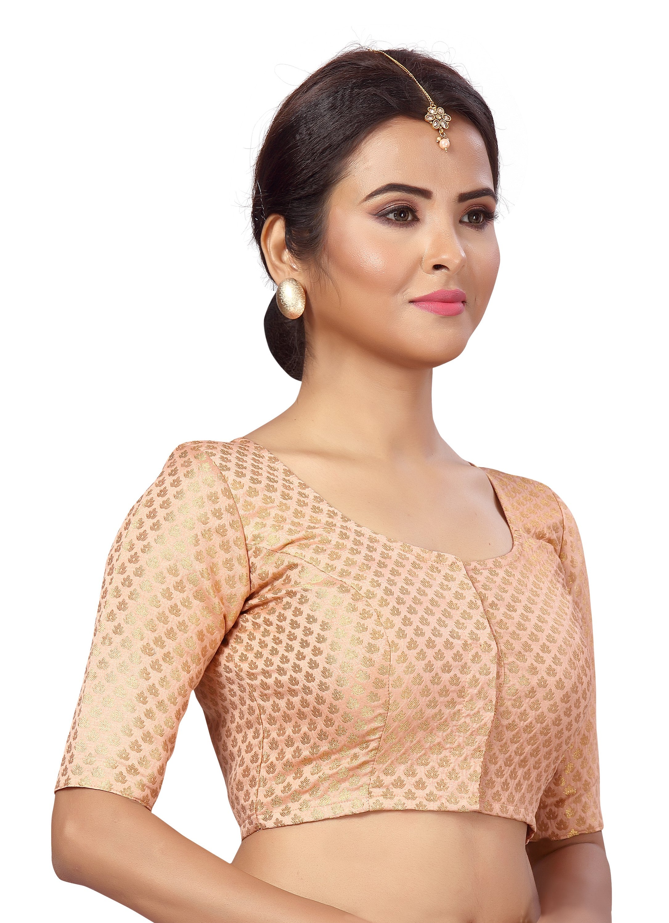 Women Peach Brocade Saree Blouse