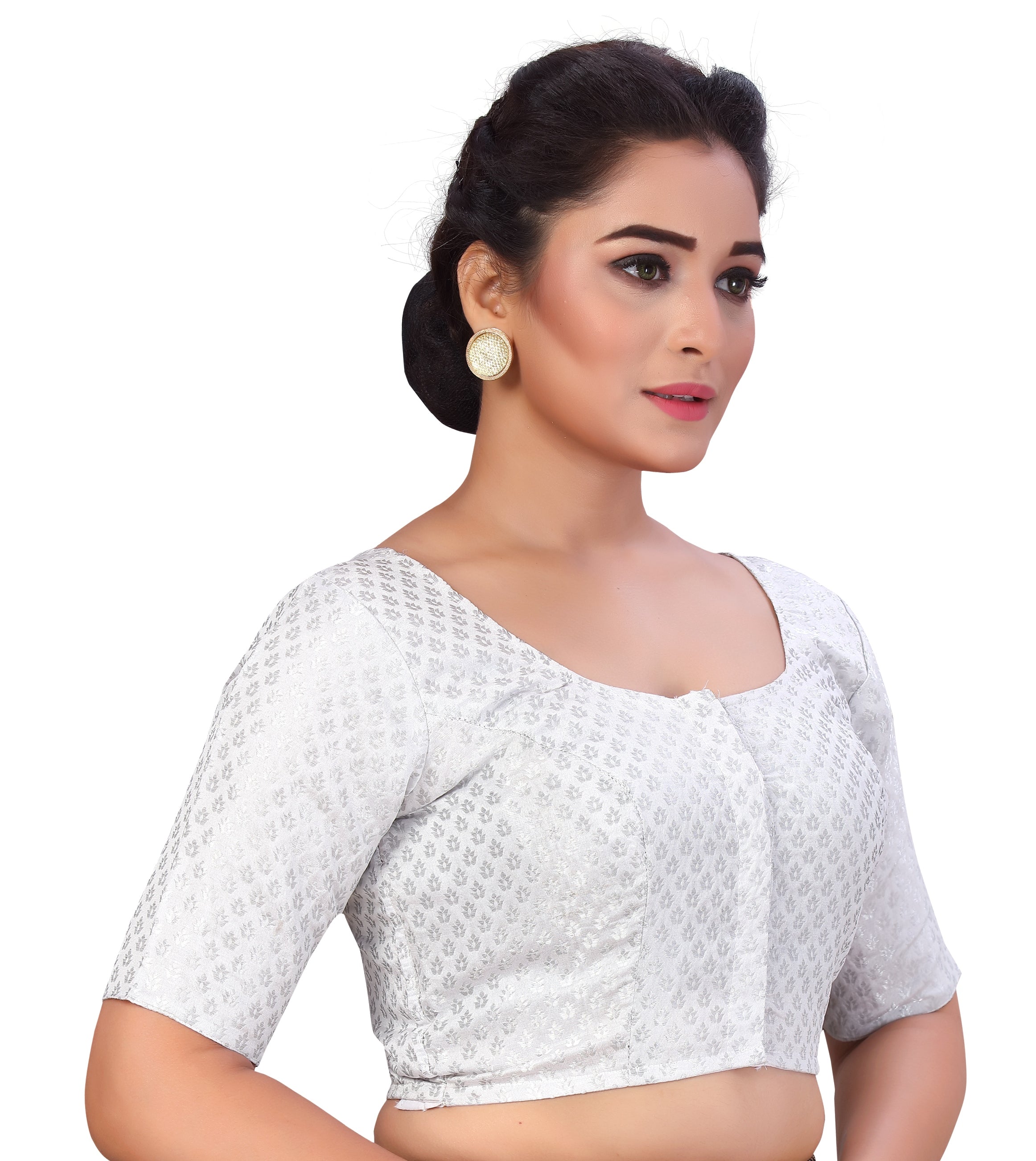 Women's Grey Silver Brocade Blouse