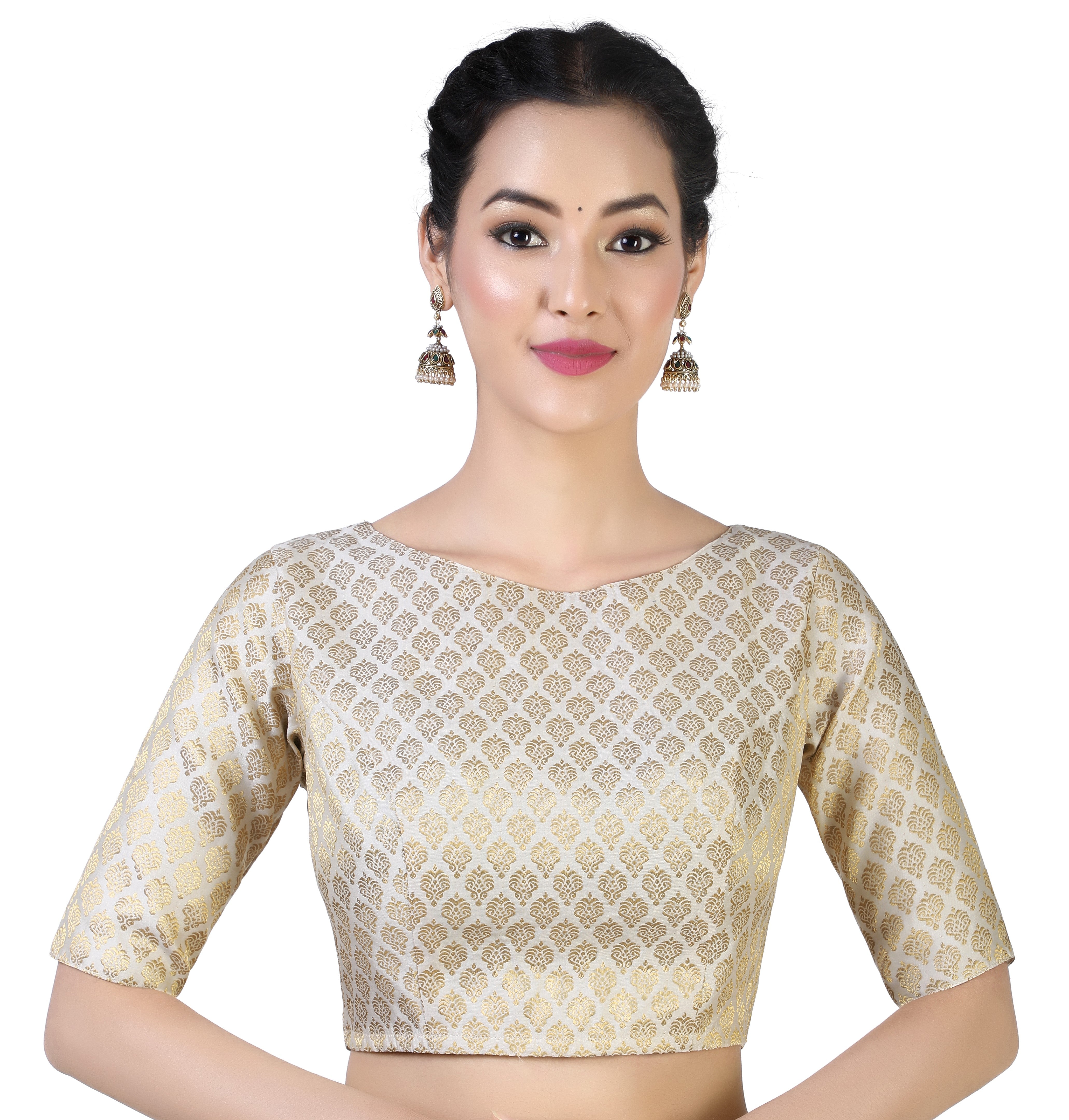 Women Cream Brocade Saree Blouse