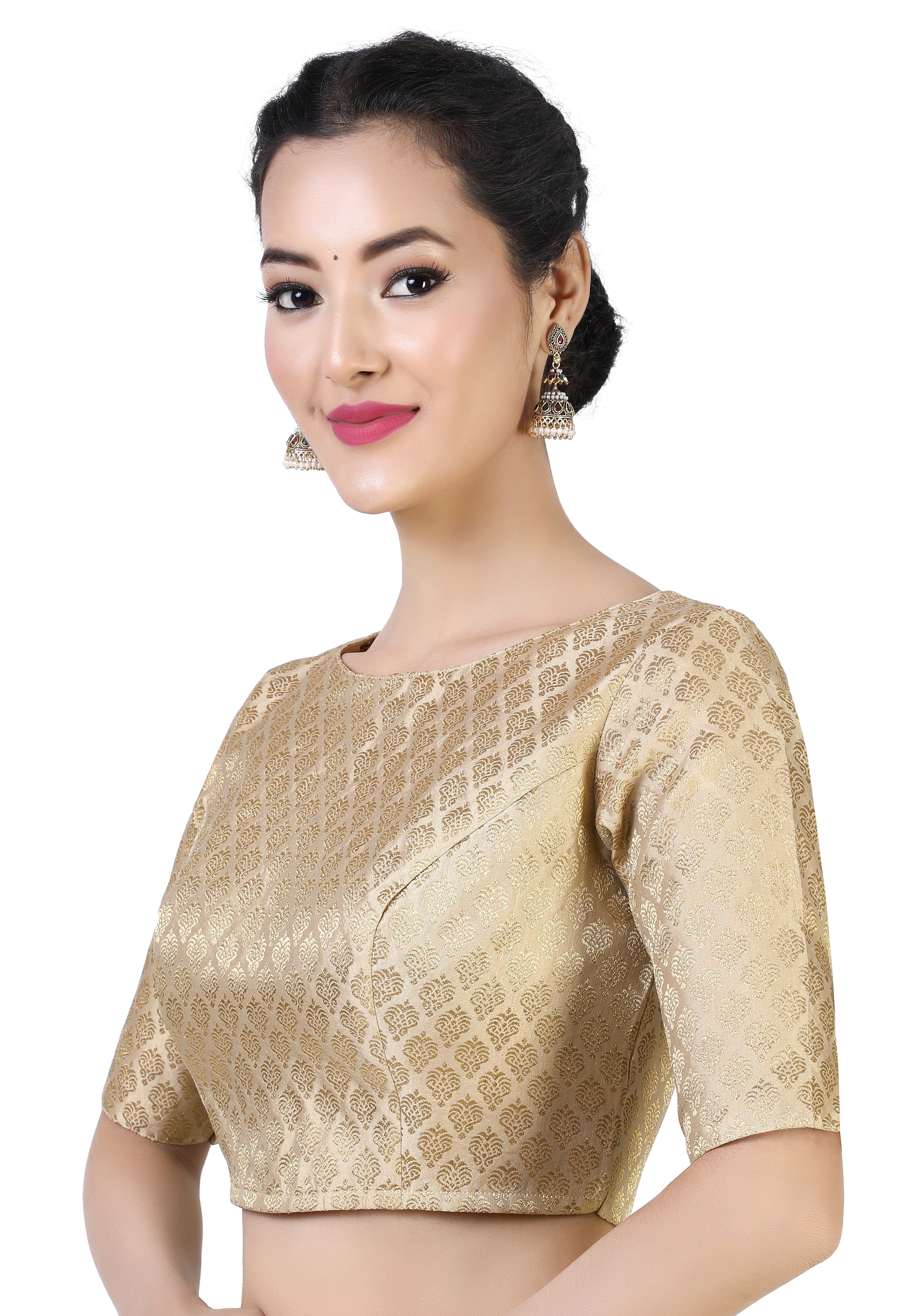 Women Gold Brocade Saree Blouse