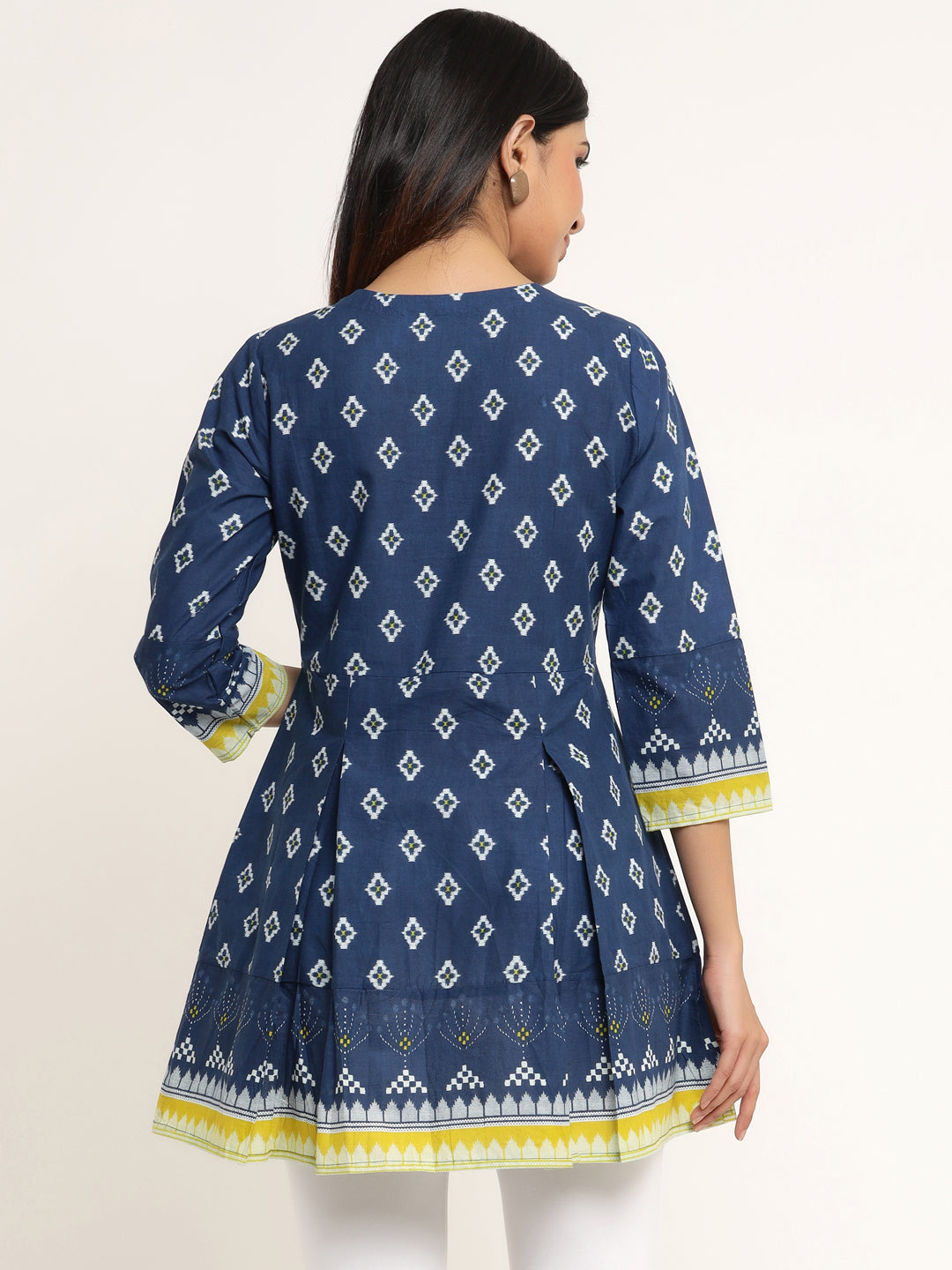 Women's Self Desgin Cotton Fabric Short Kurta Blue Color