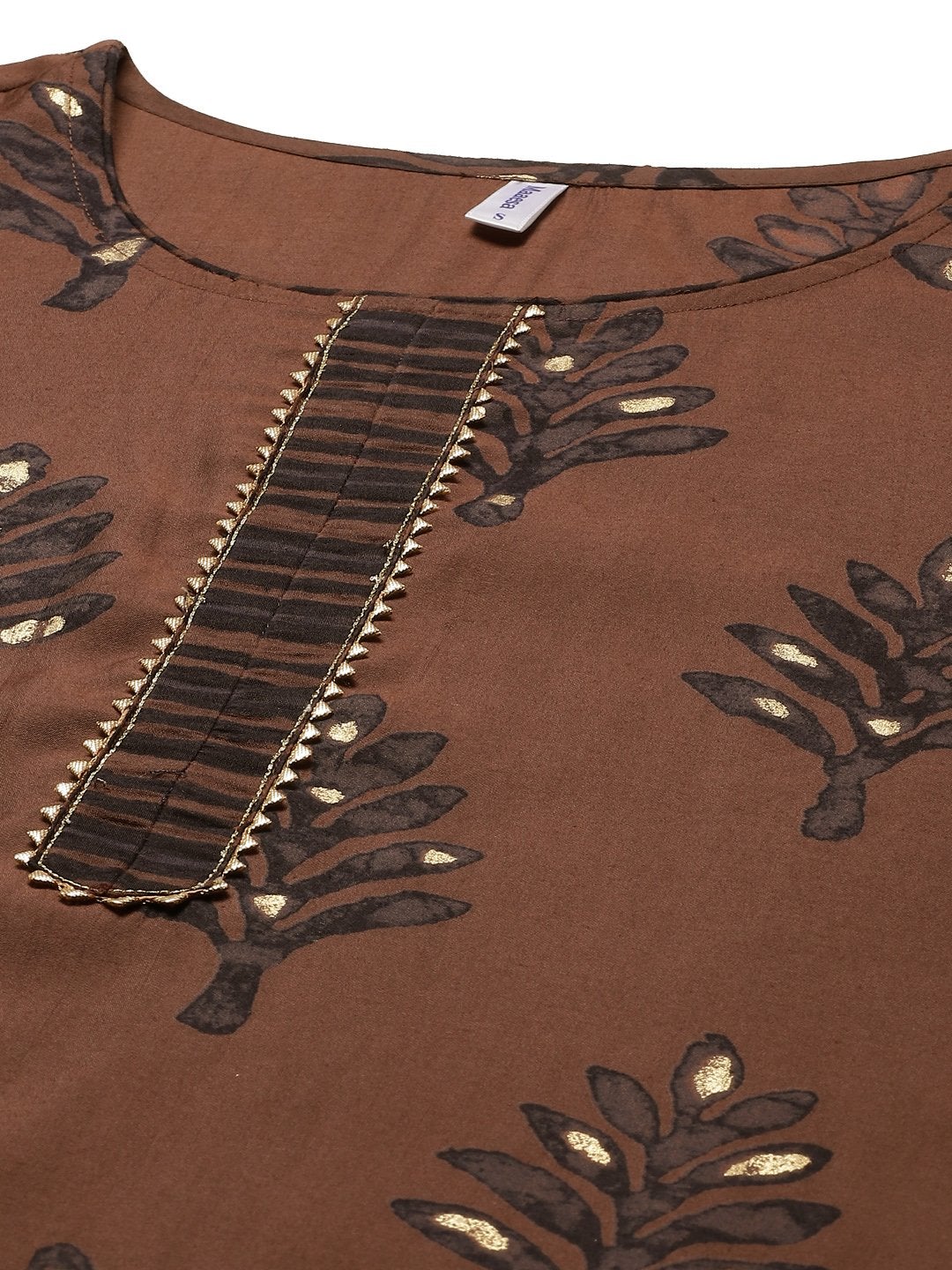 Women's Brown & Black Floral Printed Kurta (1pc)