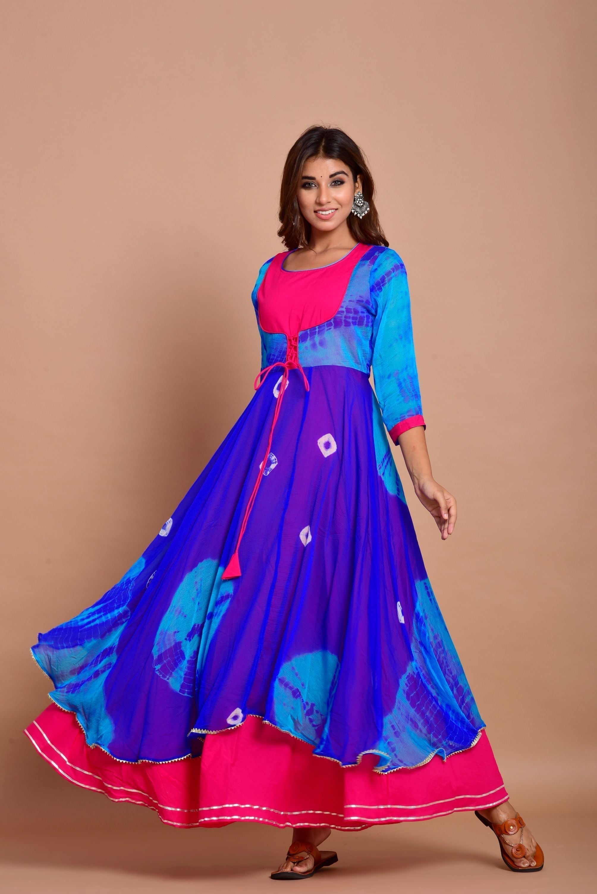 Women's Tye-Dye Layered Anarkali Dress (1Pc)