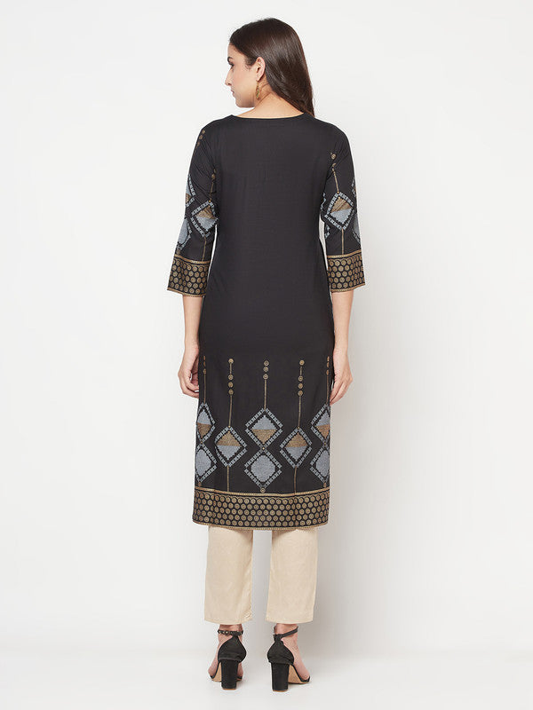 Women's Rayon Screen print straight kurta,Bla