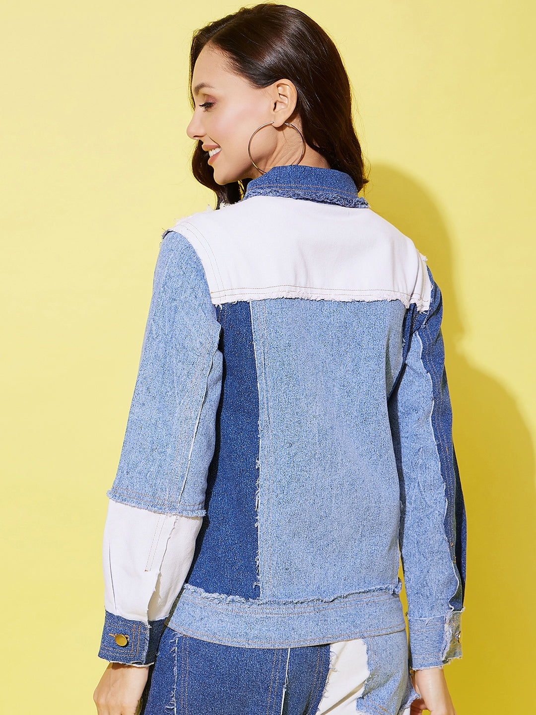 Women's Blue Denim Patchwork Jacket