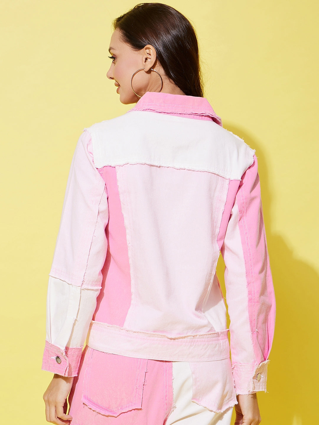Women's Pink Denim Patchwork Jacket