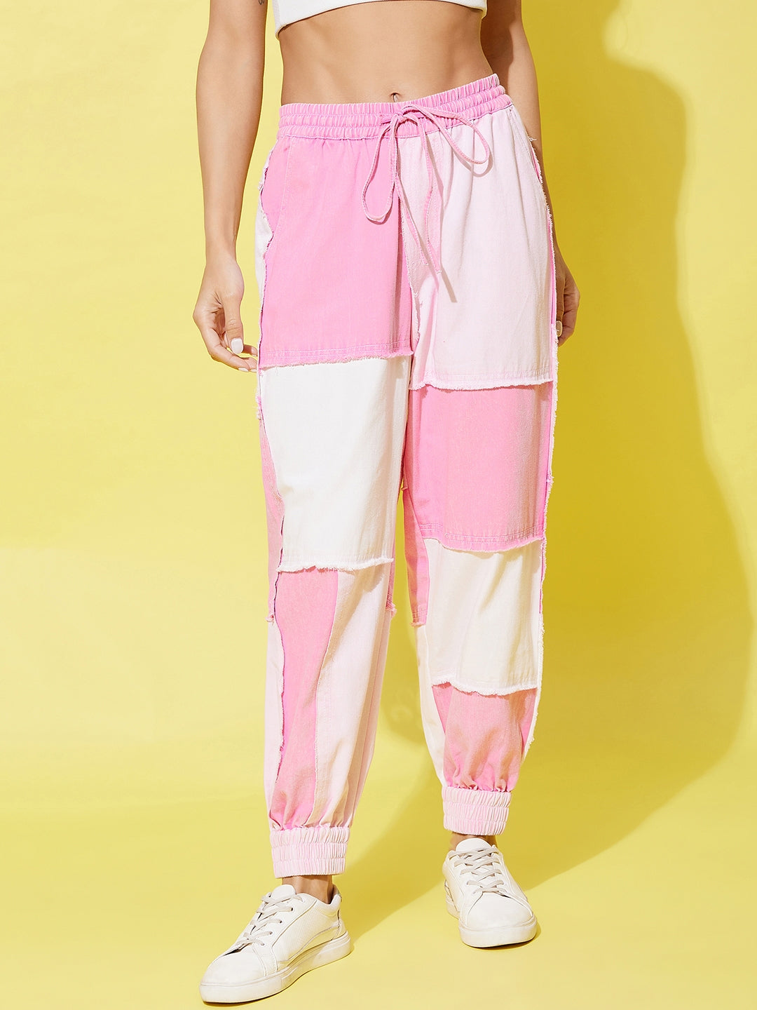 Women's Pink Denim Patchwork Jogger