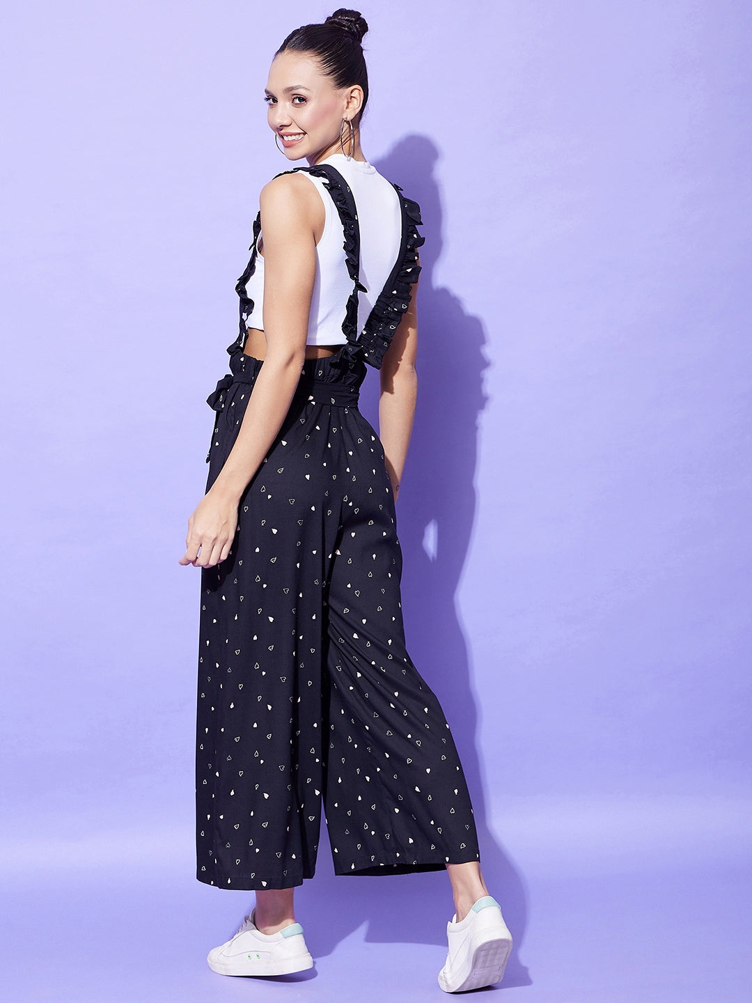 Women's Black Heart Print Pinafore Dungaree (T Shirt Not Included)