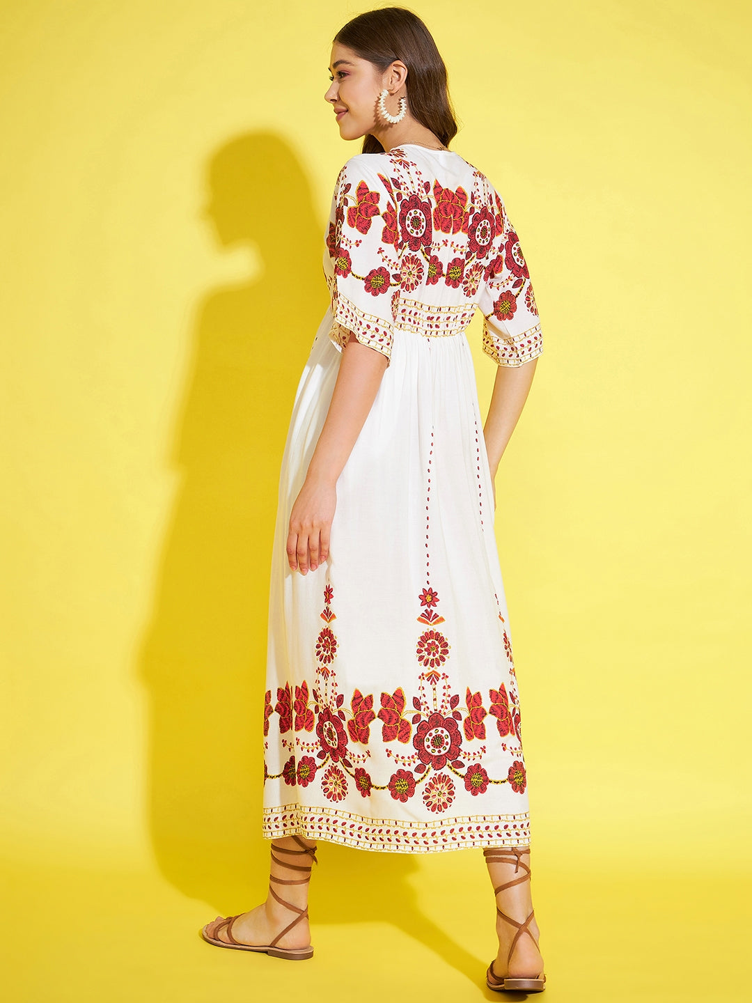 Women's Cream & Red Printed Dress