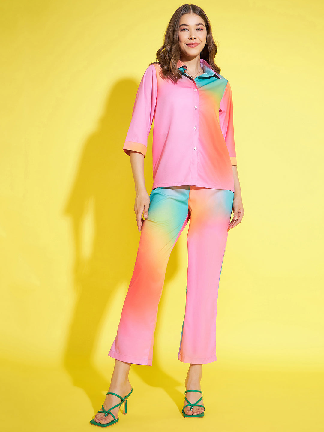 Women's Rainbow Printed Shirt & Trouser Co-Ord Set