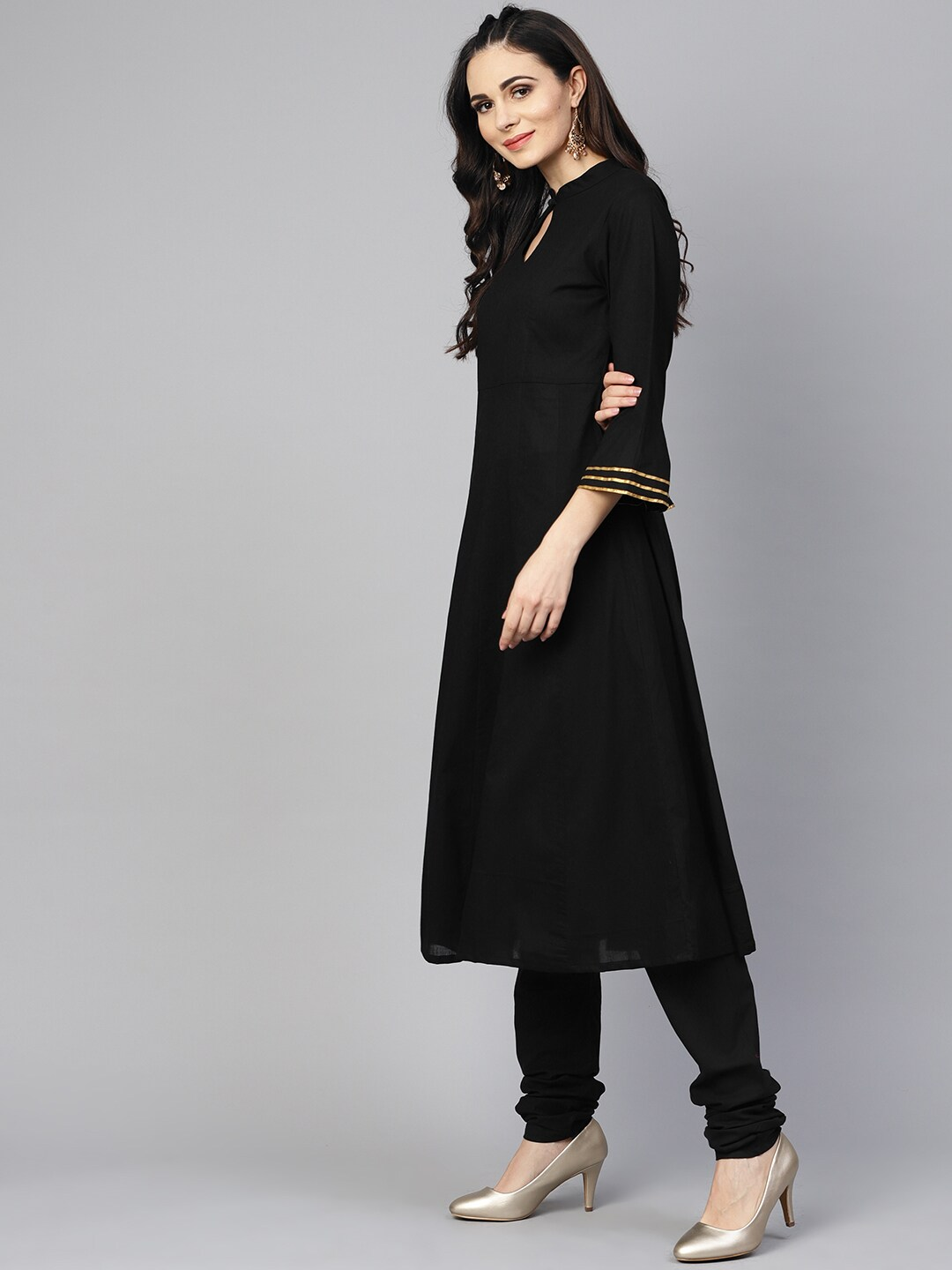 Women's  Black & Red Solid Kurta With Churidar & Dupatta