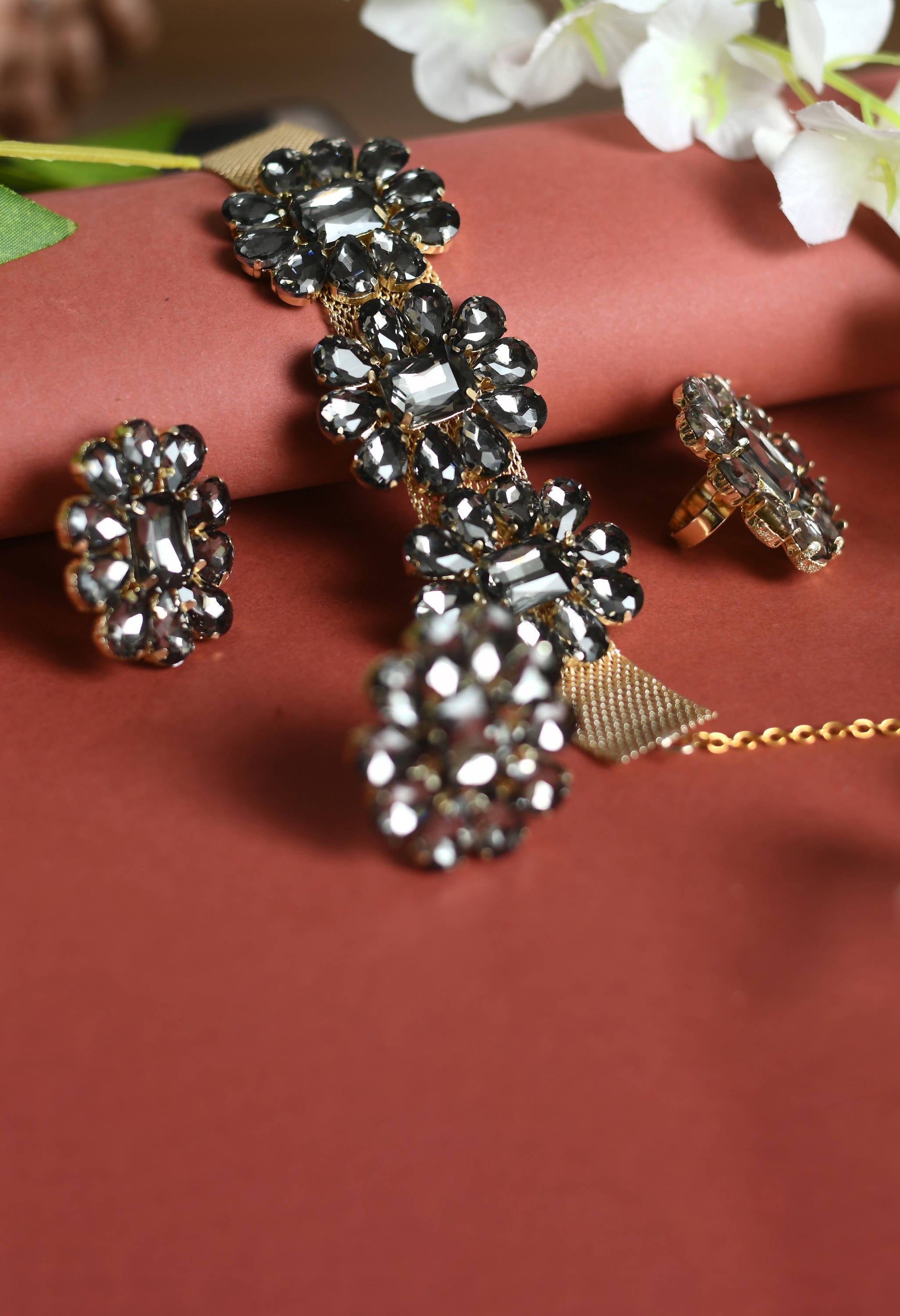 Johar Kamal Designer Golden Plating Choker Set with Earrings and