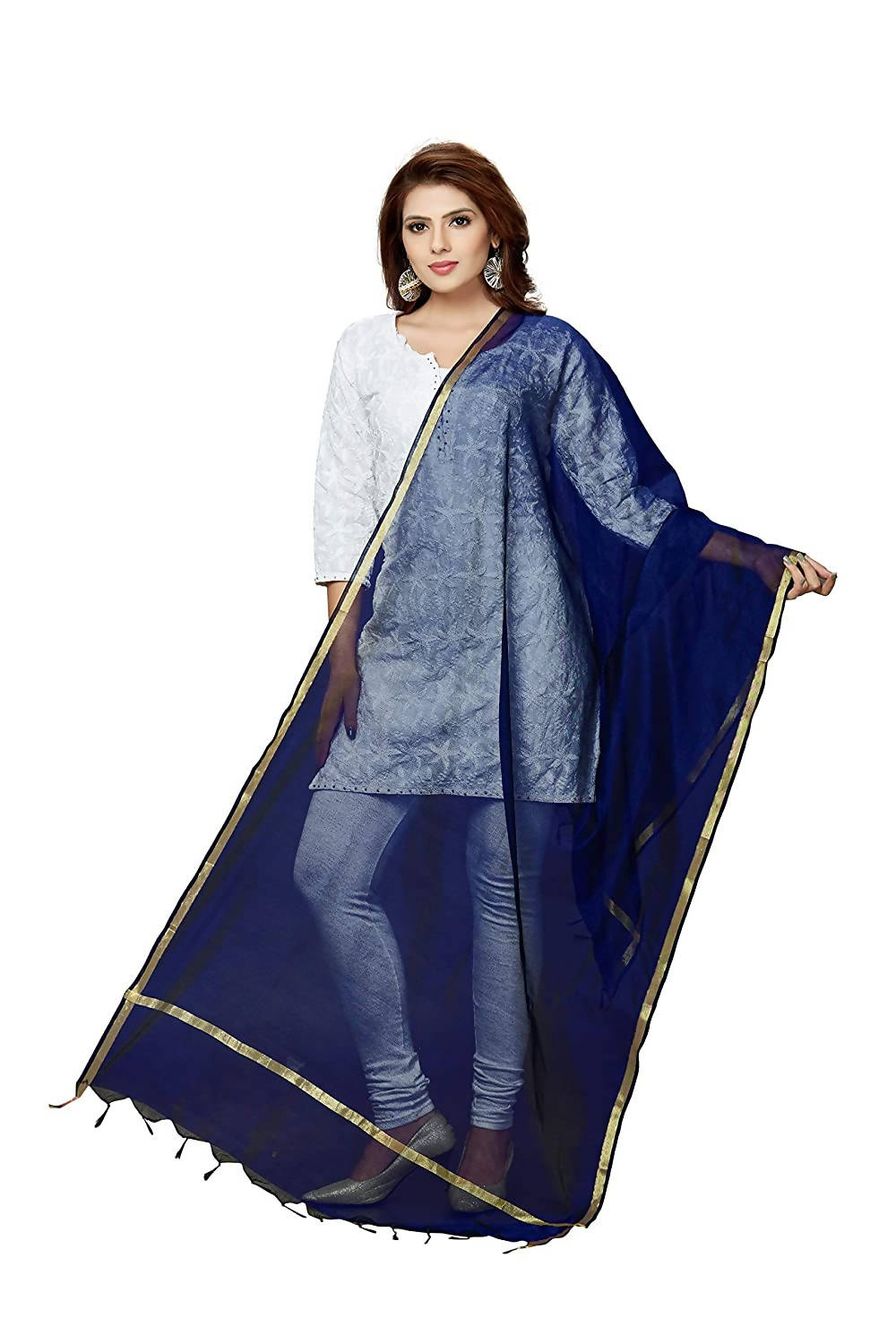 Women's Banarsi Chanderi Navy Blue Colour Dupatta Mfd0018