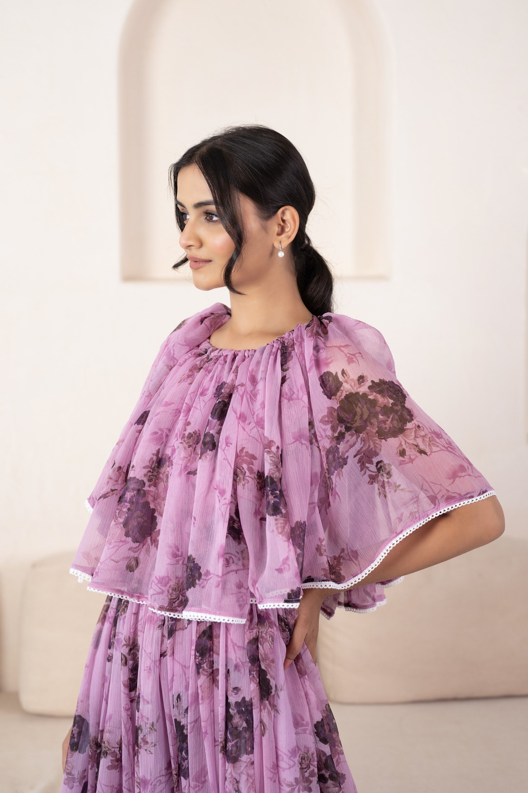 Purple Off-Shoulder Gown For Women By Saras Th