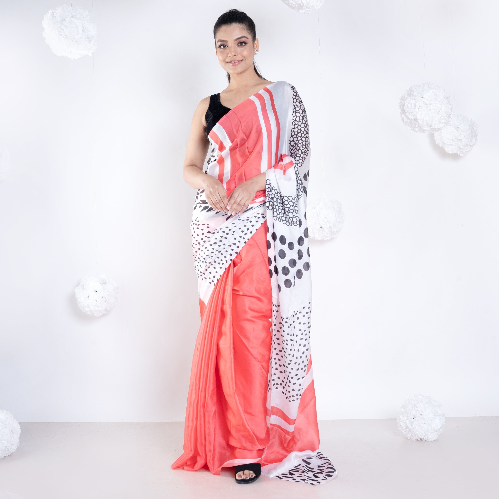Women's Lucie Satin Georgette Digital Printed  Saree In Coral Color