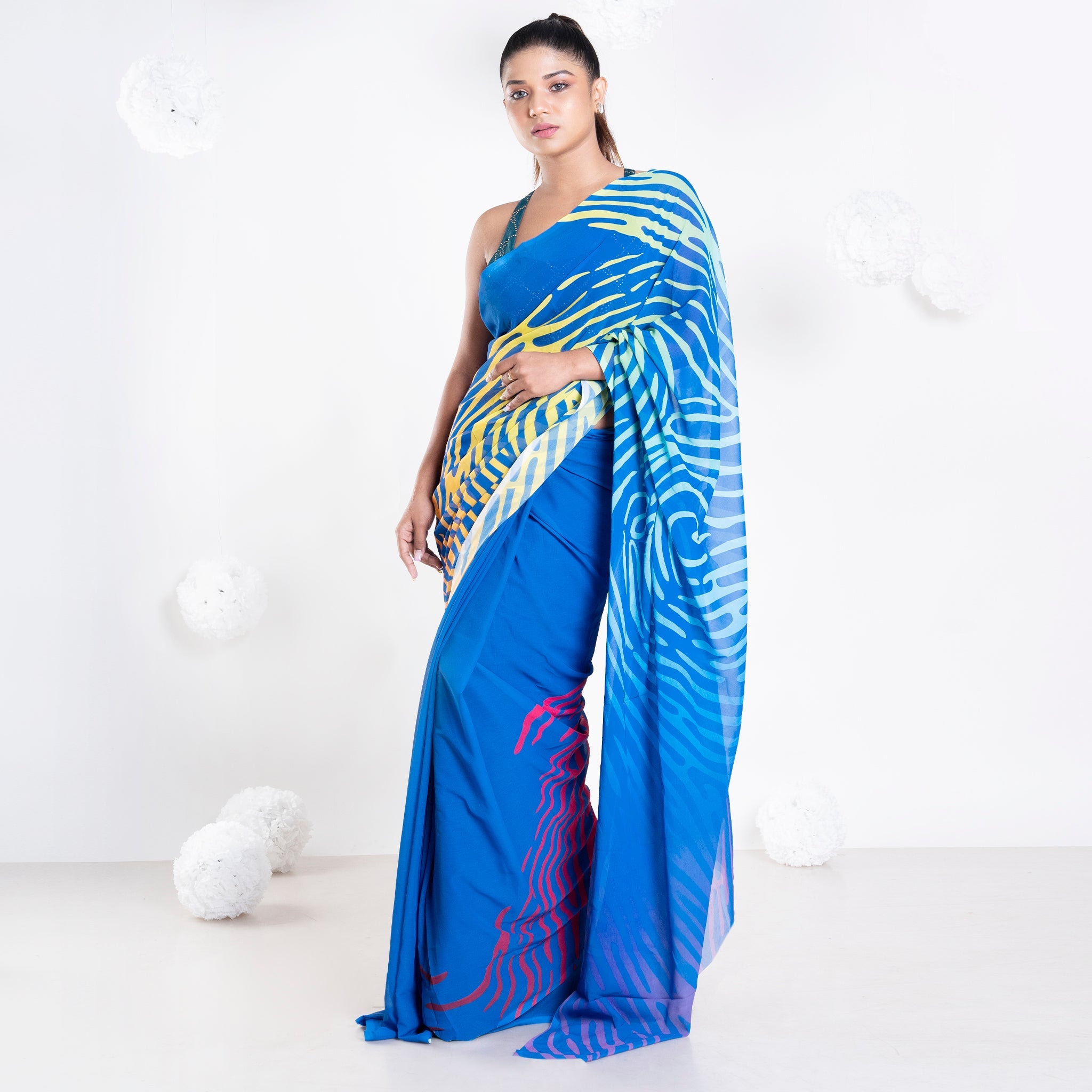 Women's Cosette Georgette Digital Printed  Saree In Blue Color