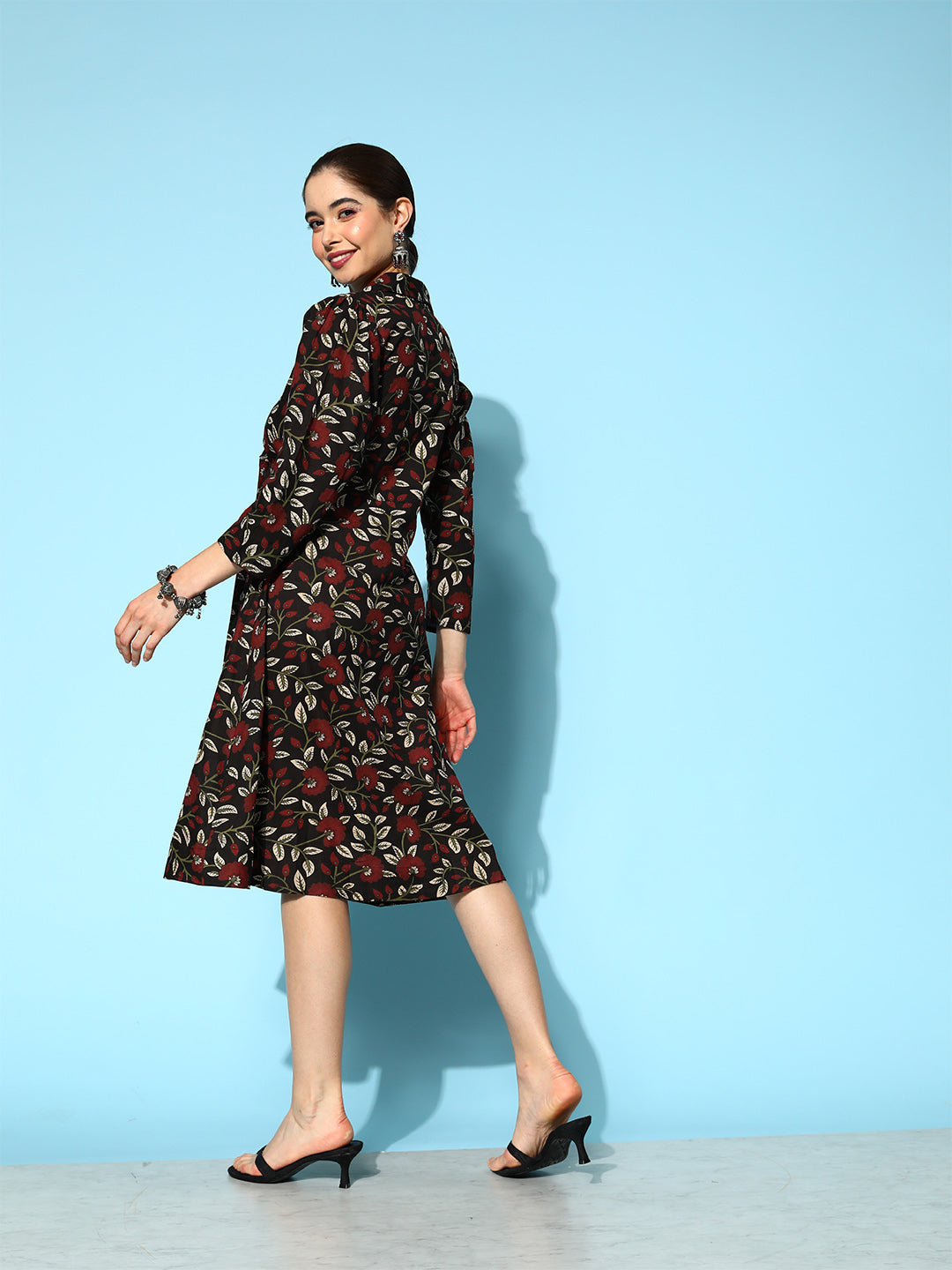 Women's Black Floral A-Line Dress