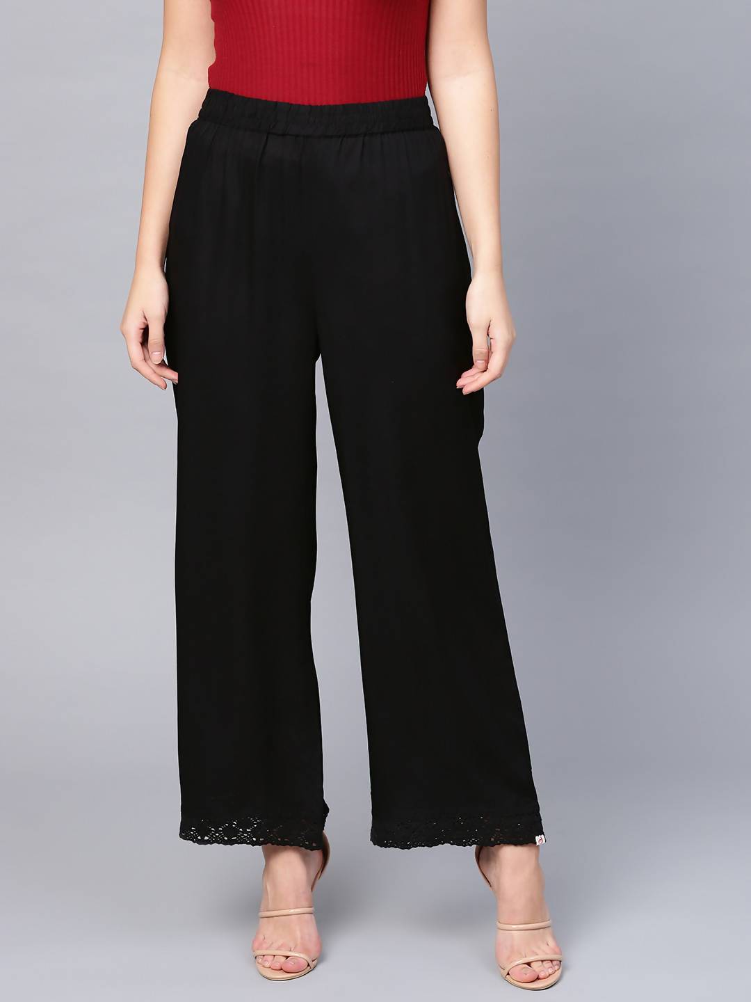 Buy_Women's_Black_Rayon_Solid_Wide-Leg_Palazzo_Online_Trendia