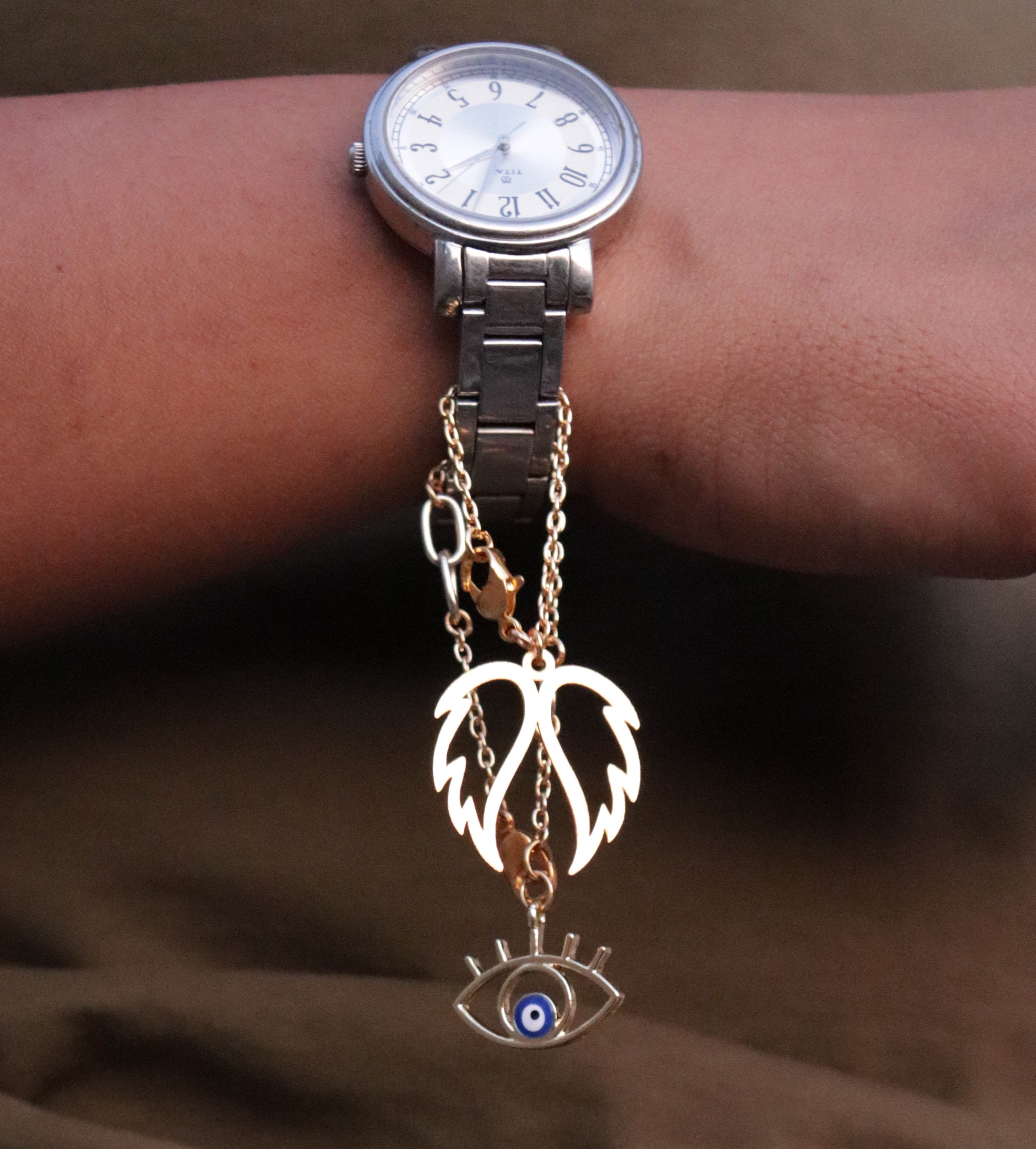 Evil Eye And Angel Wings Watch Charms Set Of 2