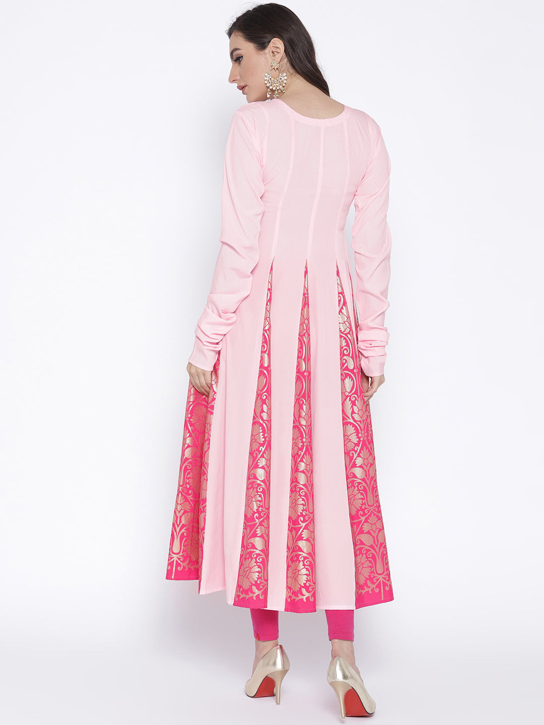 Women's Pink Crepe Printed Anarkali Kurt