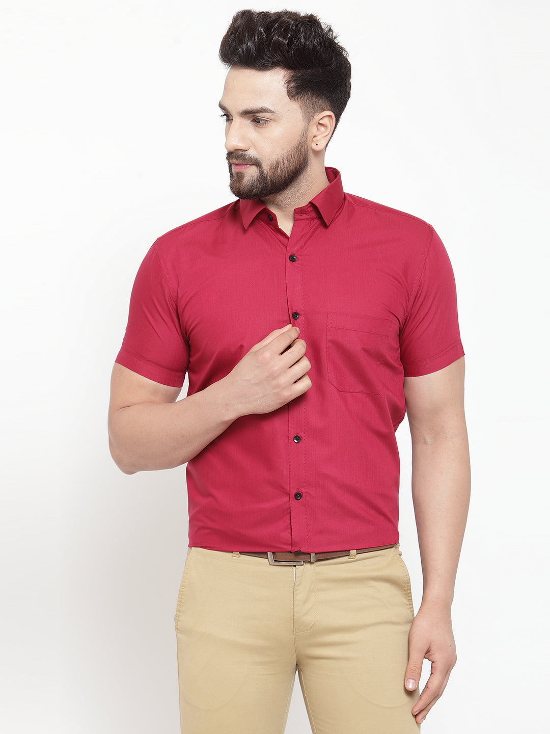 Men's Maroon Cotton Half Sleeves Solid Formal Shirts ( SF 754Mehroon )