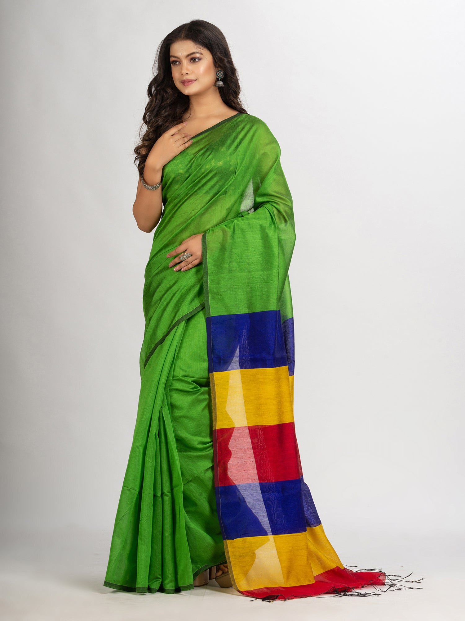 Women's Green Cotton Blend Handloom handloom handloom Saree