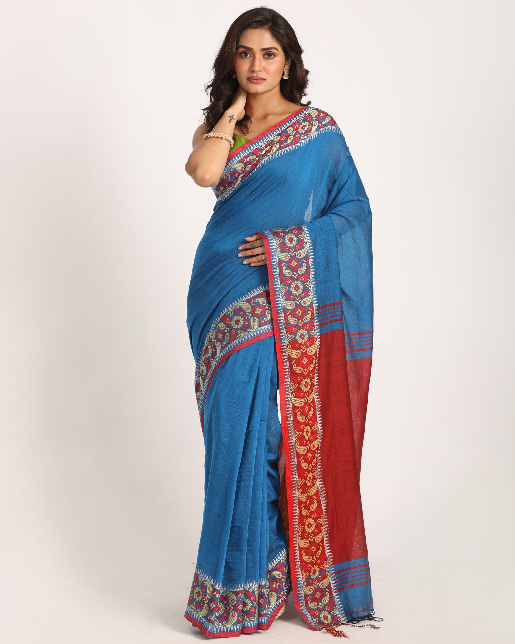 Women's Blue Handloom Cotton Tangail Saree