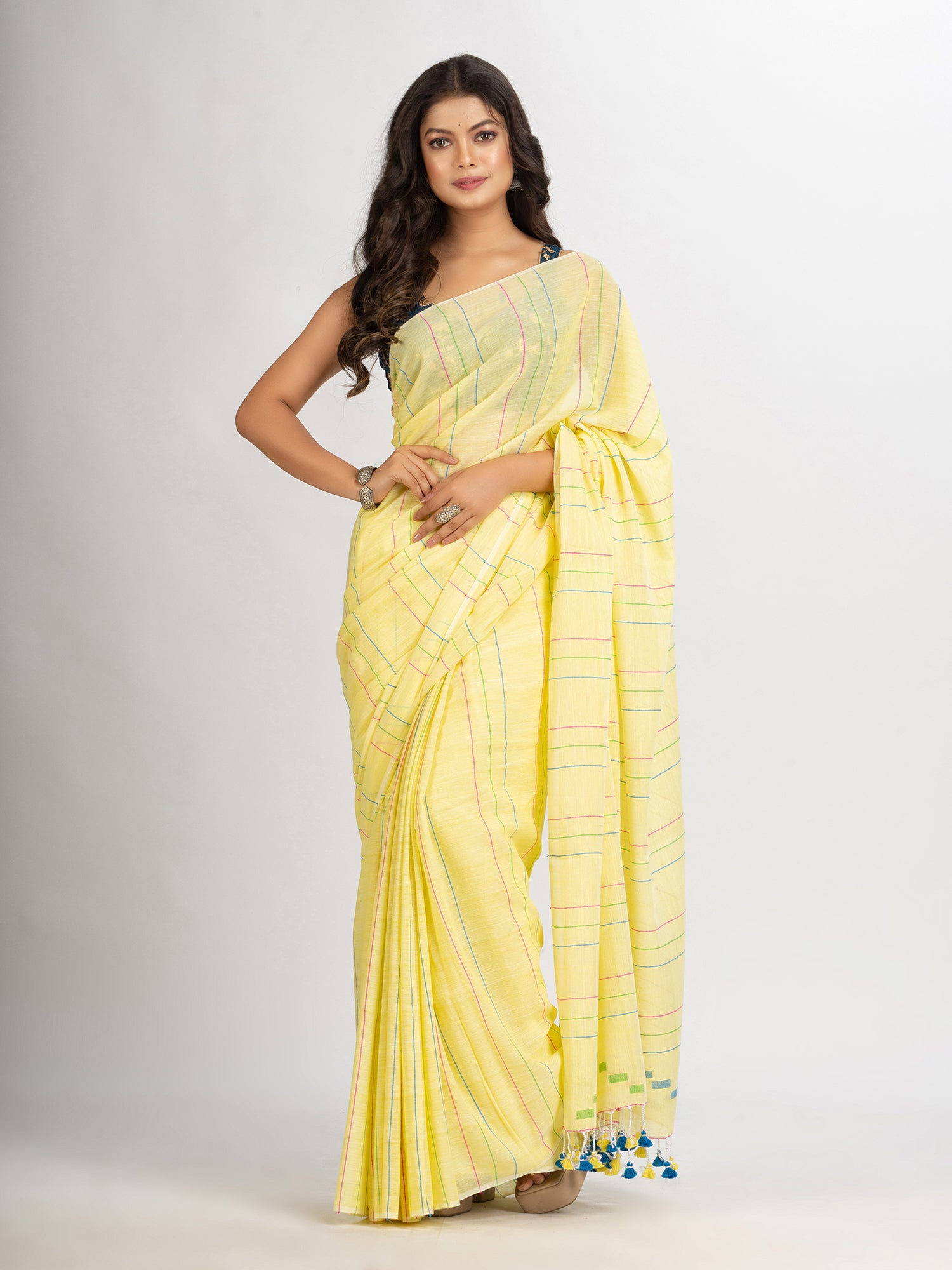 Women's Yellow Handwoven Cotton Jamdani handloom Saree