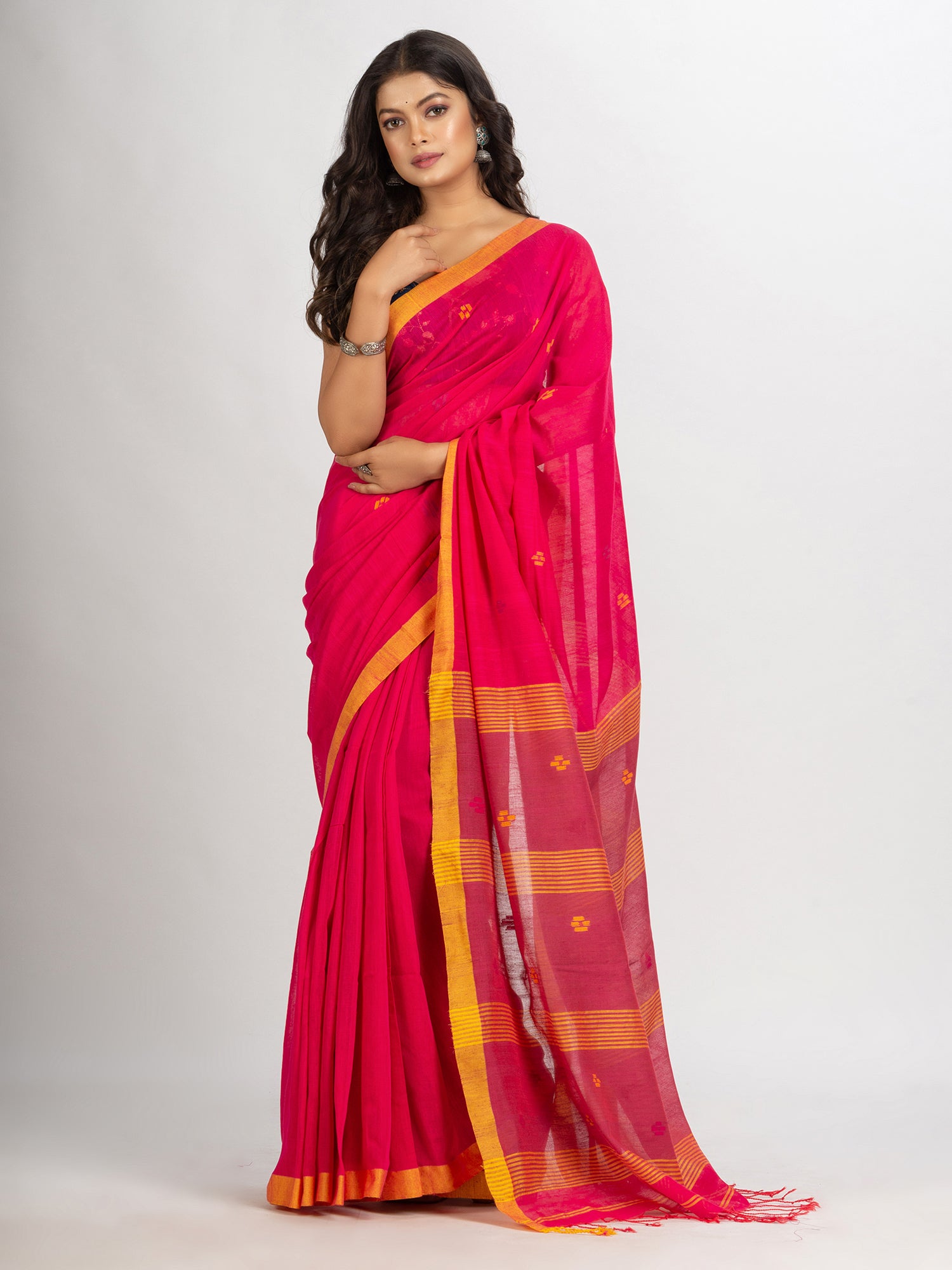 Women's Pink Handwoven Cotton Jamdani handloom Saree