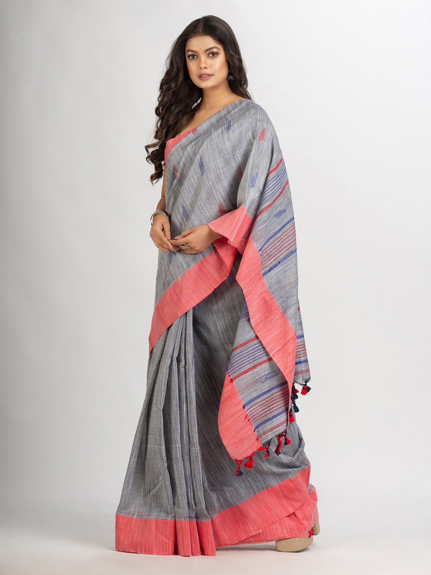 Women's Pink Handwoven Cotton Jamdani handloom Saree